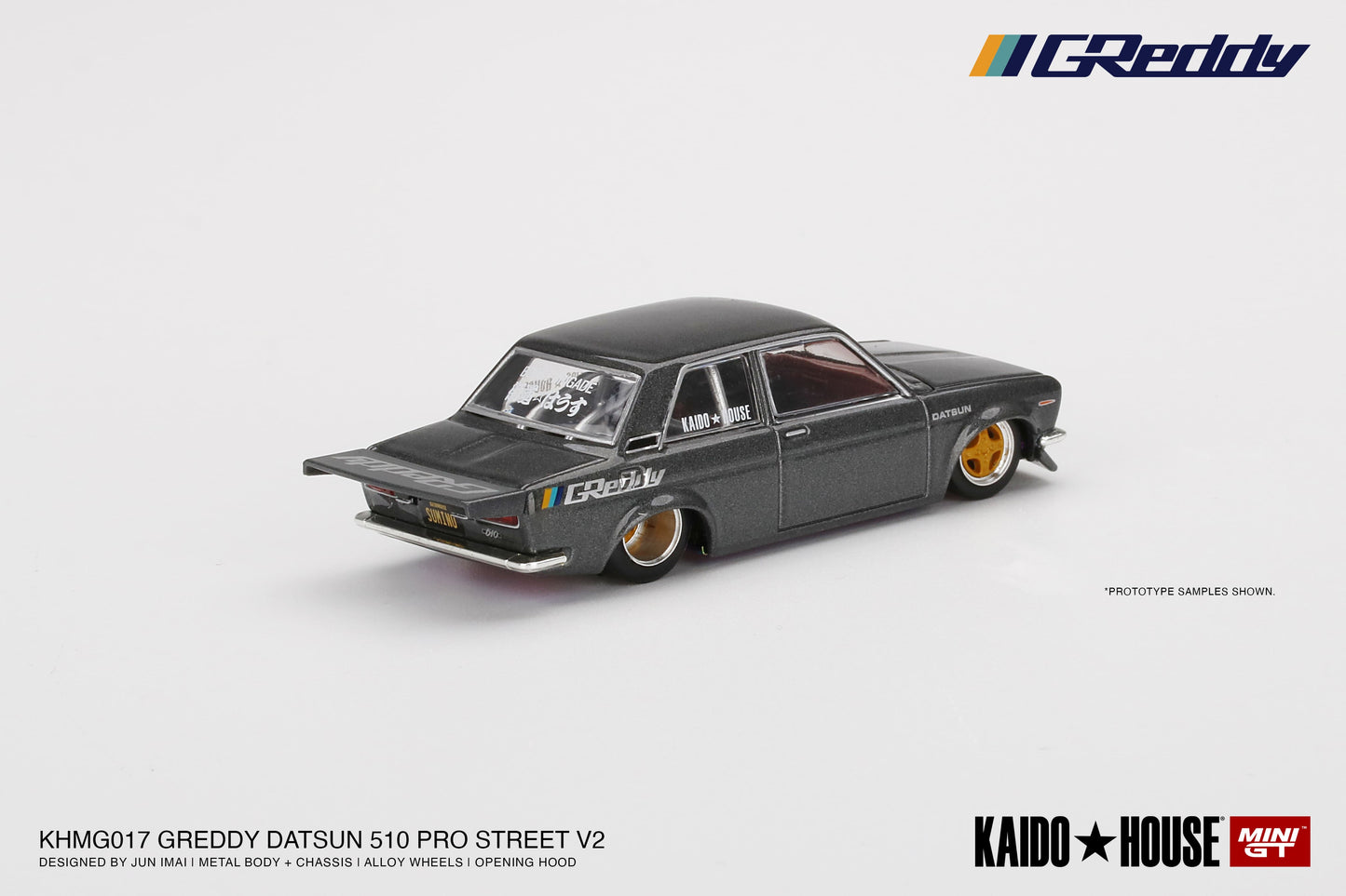MiniGT KAIDO HOUSE Datsun 510 Pro Street GREDDY Gun Metal Grey