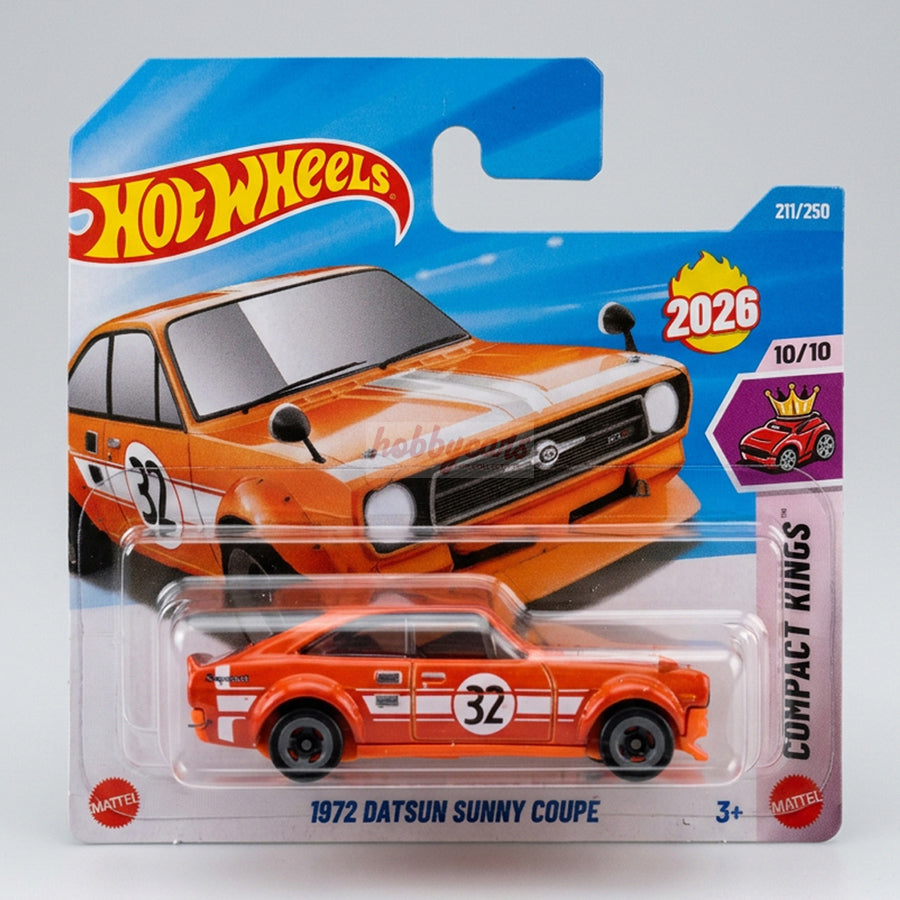 Hot Wheels 1972 Datsun Sunny Coupe (Orange) Short Card (Damaged) Compact Kings 211/250