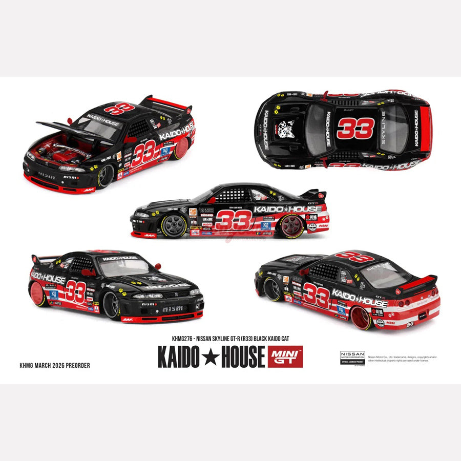MiniGT KAIDO HOUSE #276 Nissan Skyline GT-R (R33) Black Kaido Cat
