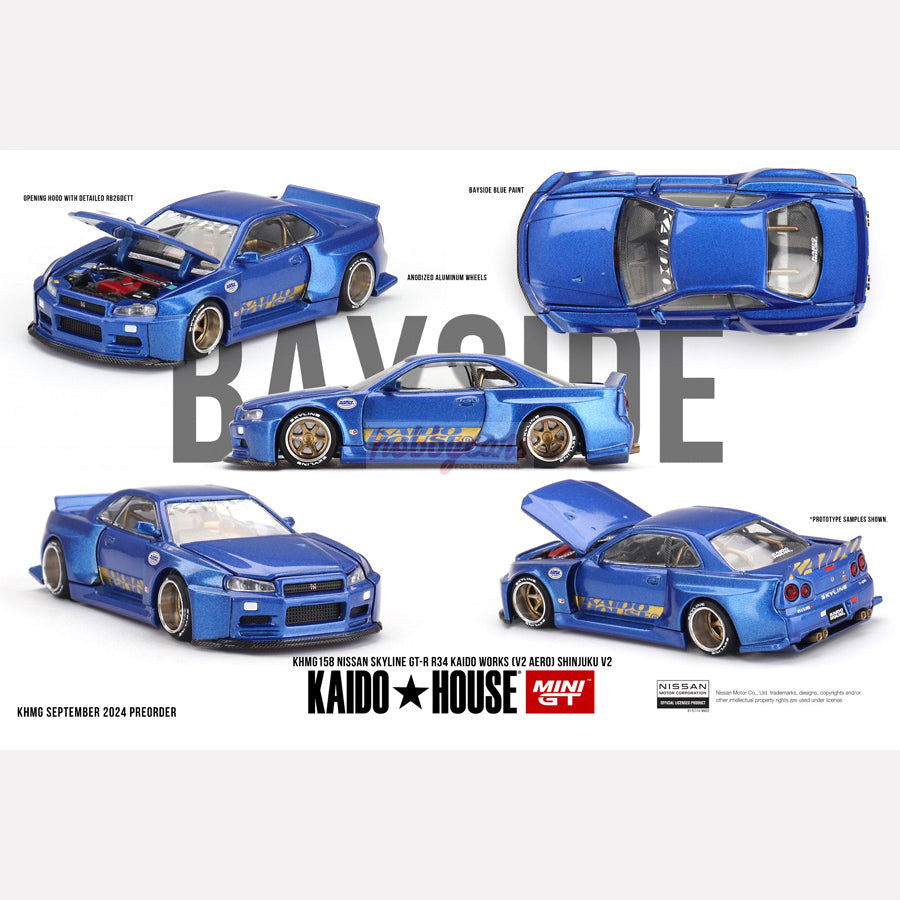 MiniGT KAIDO HOUSE #158 Nissan Skyline GT-R (R34) Kaido Works (V2 Aero) SHINJUKU V2
