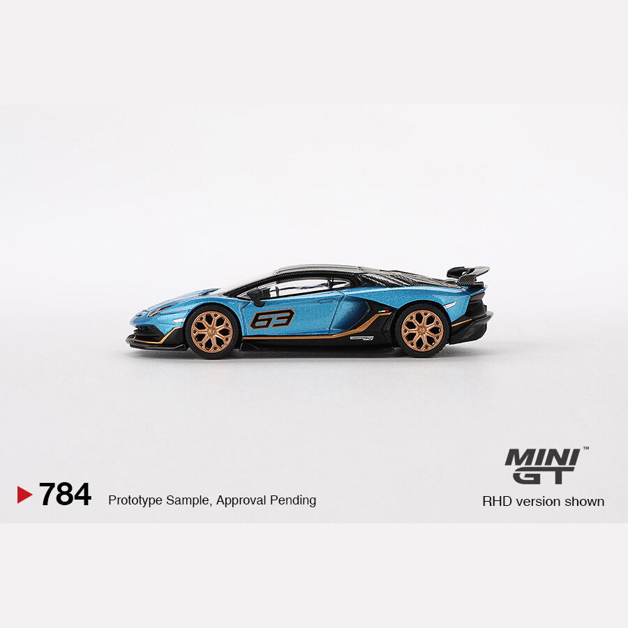 MiniGT #784 Lamborghini Aventador SVJ 63 Blu Aegir