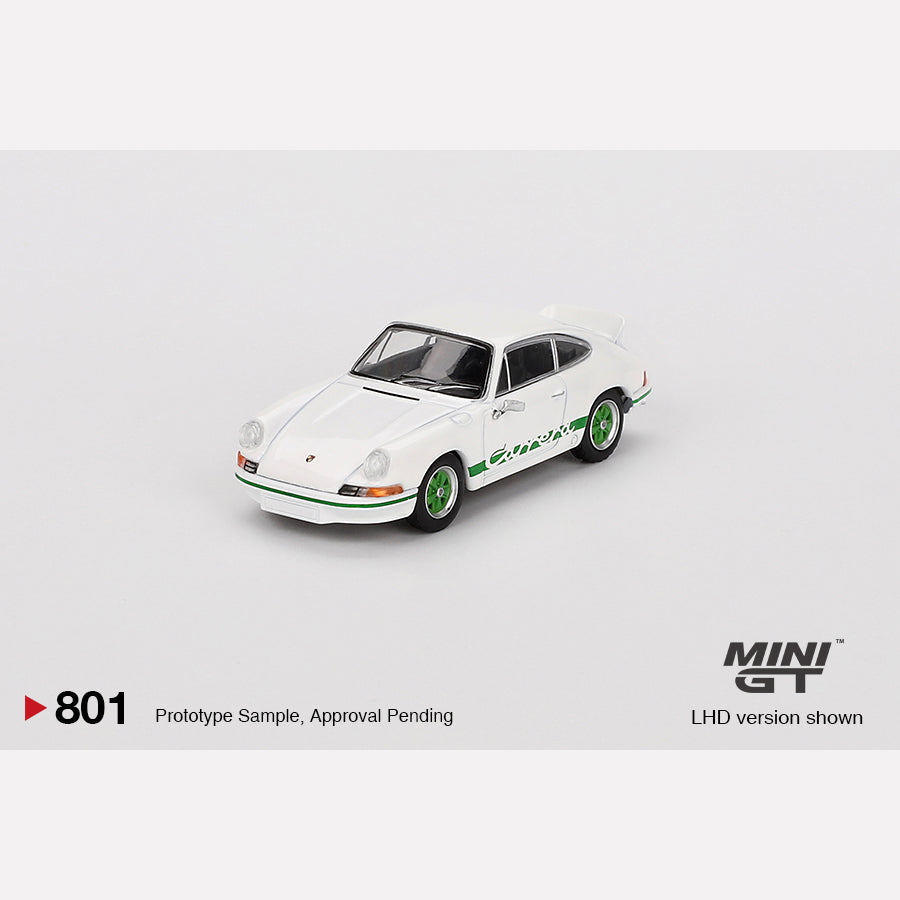 MiniGT #801 Porsche 911 Carrera RS 2.7 Grand Prix White with Green Livery