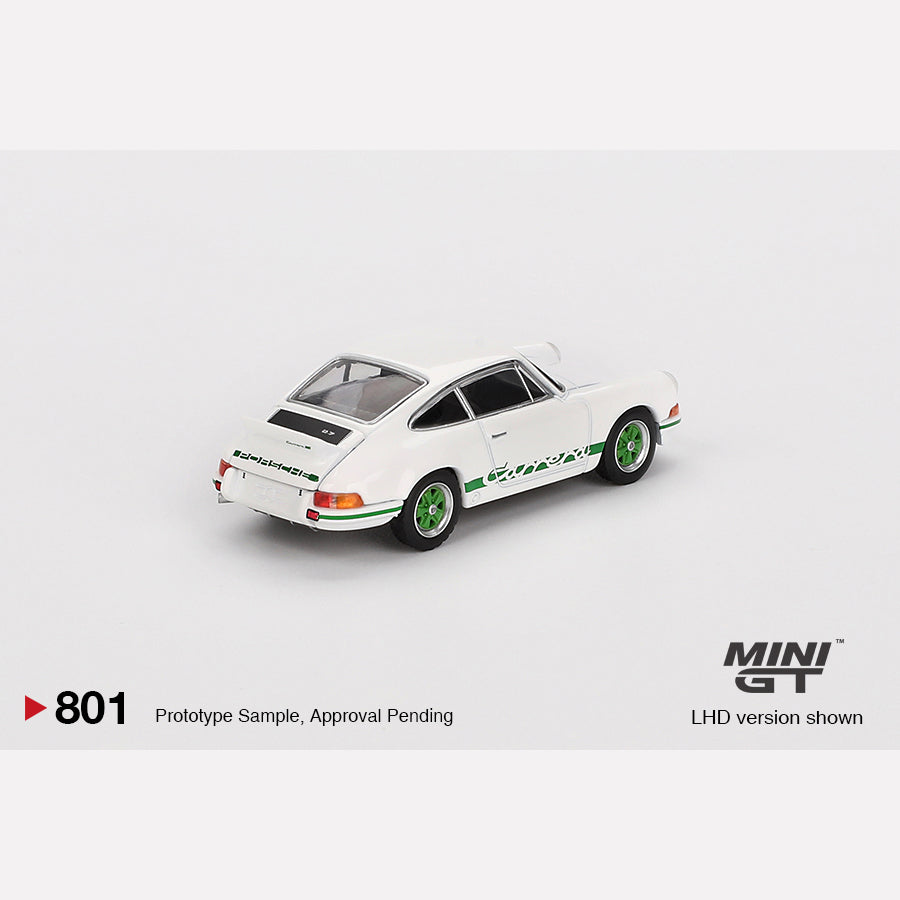 MiniGT #801 Porsche 911 Carrera RS 2.7 Grand Prix White with Green Livery