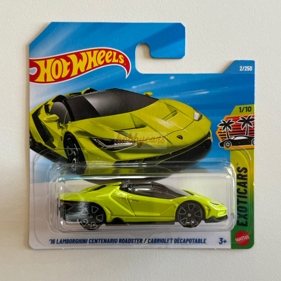 Hot Wheels '16 Lamborghini Centenario Roadster (Neon Green) Short Card Exoticars 2/250