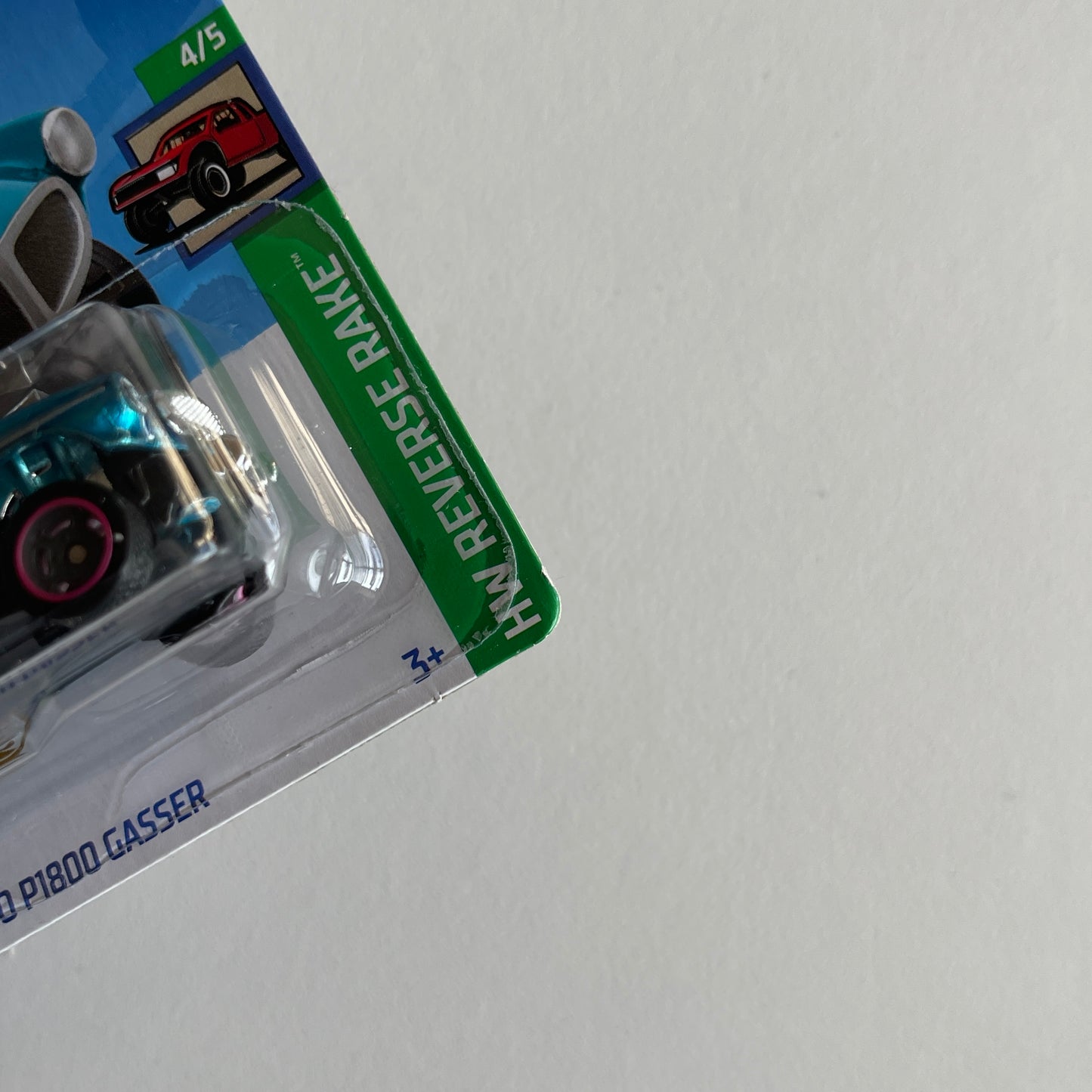 Hot Wheels STH Volvo P1800 Gasser (Blue) Short Card (Damaged) HW Reverse Rake 153/250 Super Treasure Hunt