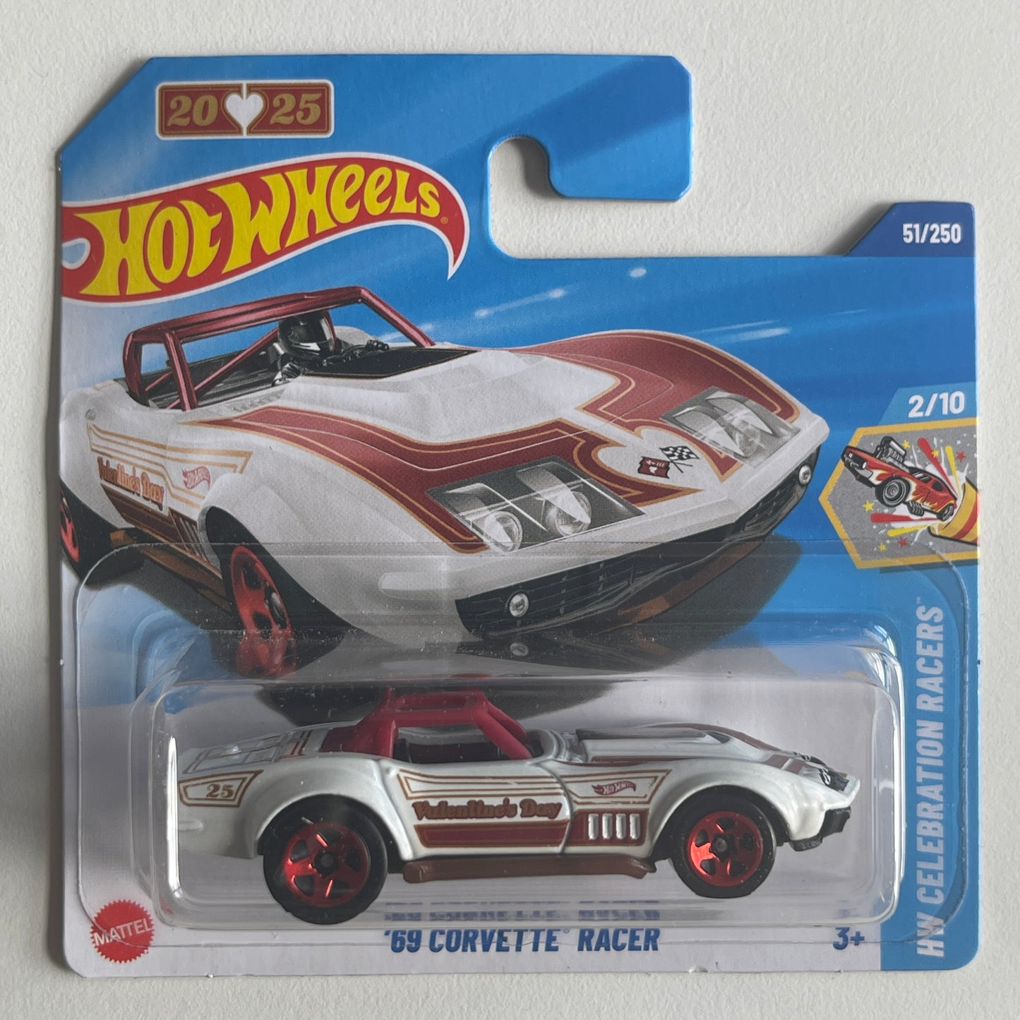 Hot Wheels '69 Corvette Racer (White) Short Card HW Celebration Racers 51/250
