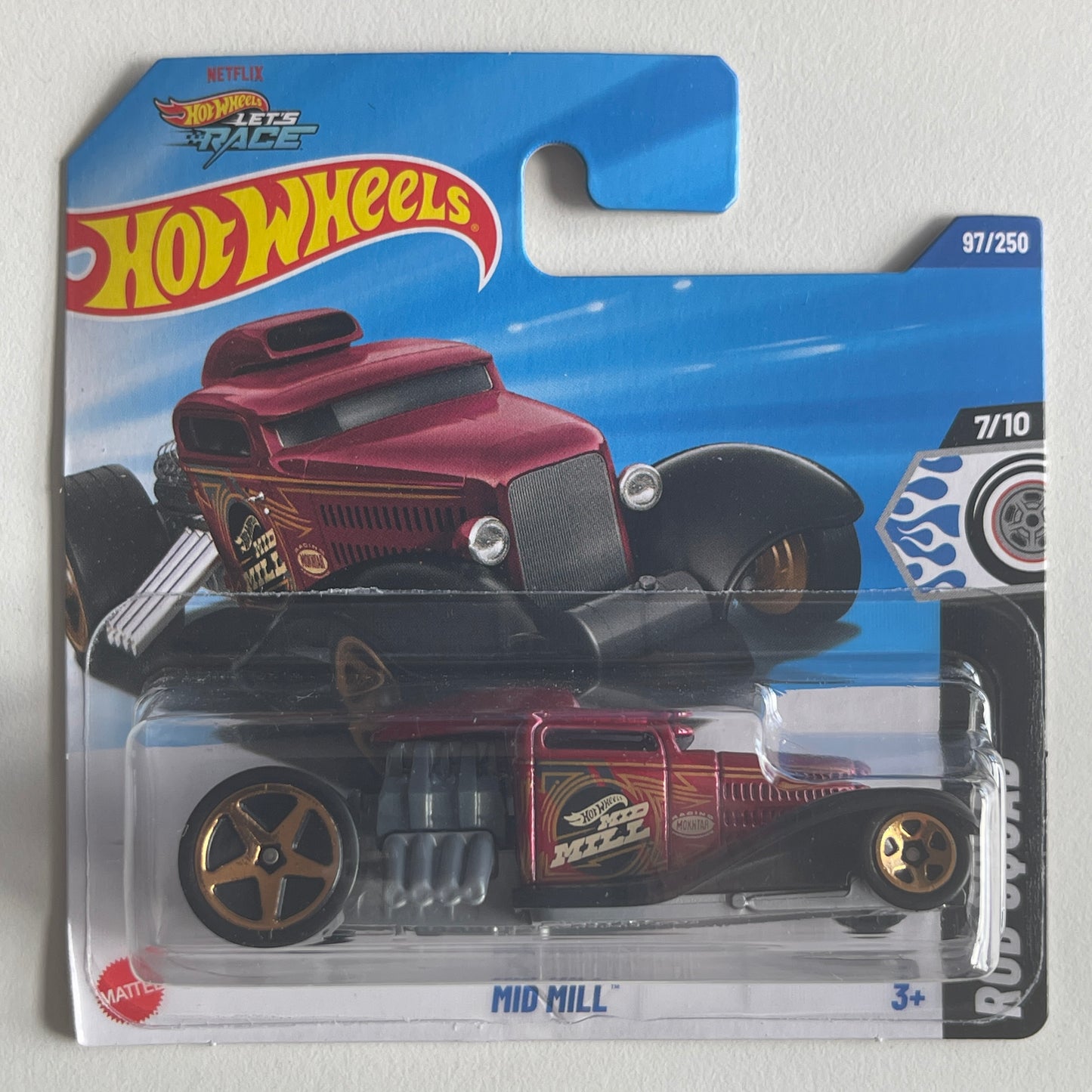 Hot Wheels Netflix Mid Mill (Red/Black) Short Card (Damaged) Rod Squad 97/250