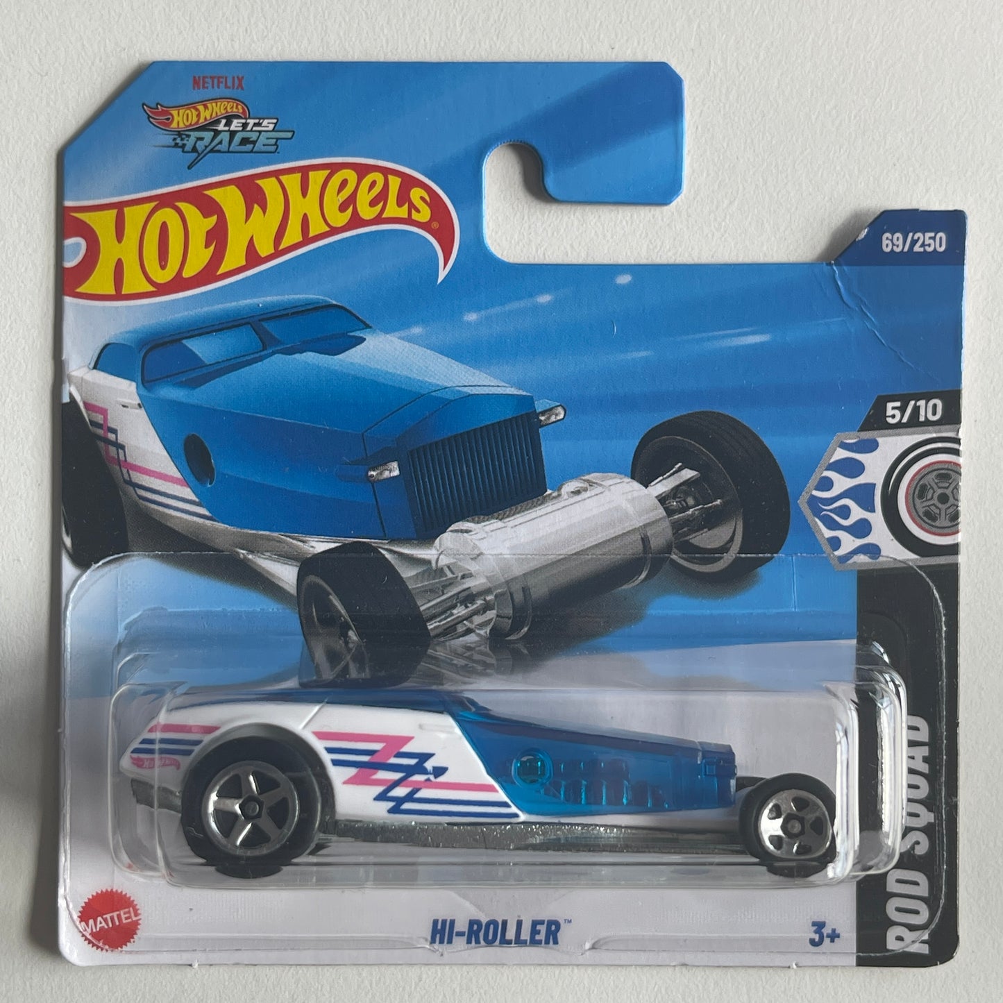 Hot Wheels Netflix Hi-Roller (White/Blue) Short Card (Damaged) Rod Squad 69/250