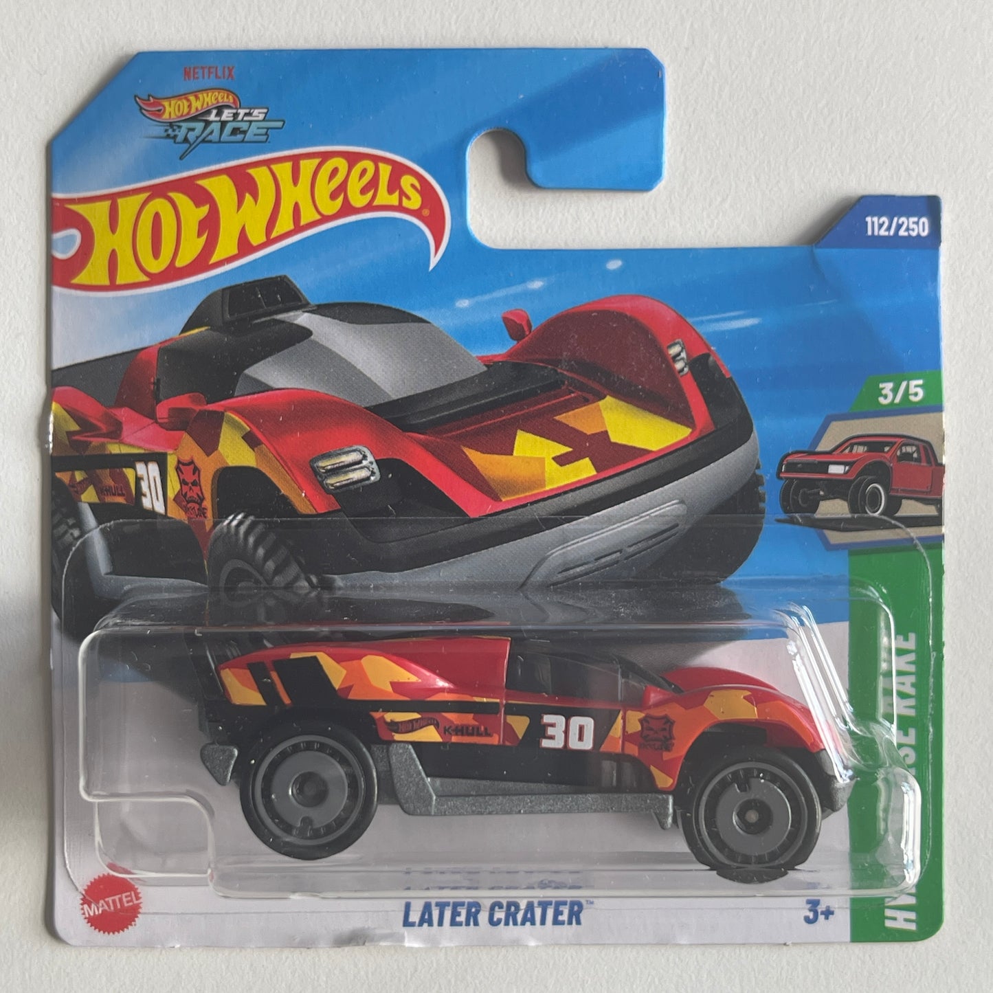 Hot Wheels Netflix Later Crater (Red) Short Card (Damaged) HW Reverse Rake 112/250
