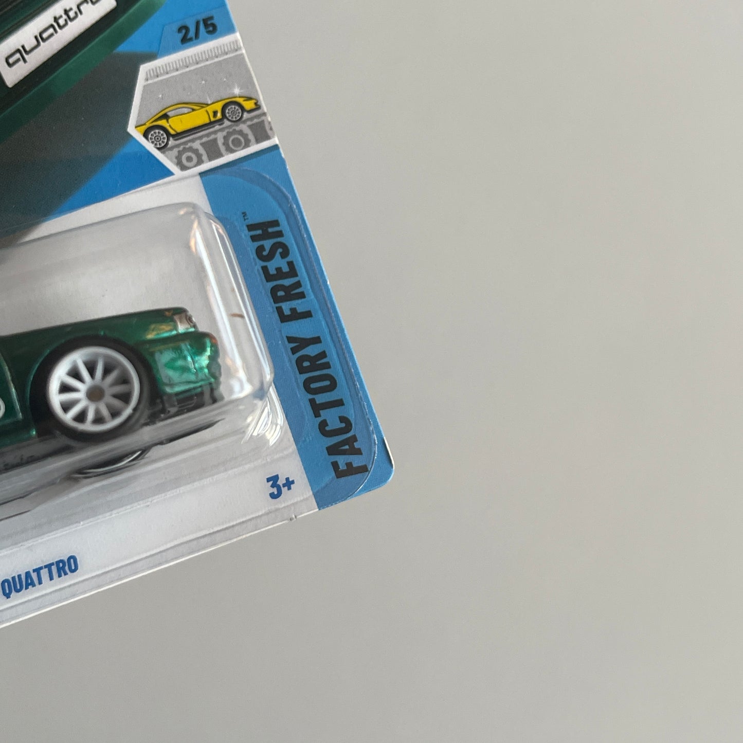 Hot Wheels '87 Audi Quattro (Green) Long Card (Damaged) Factory Fresh 16/250 Super Treasure Hunt