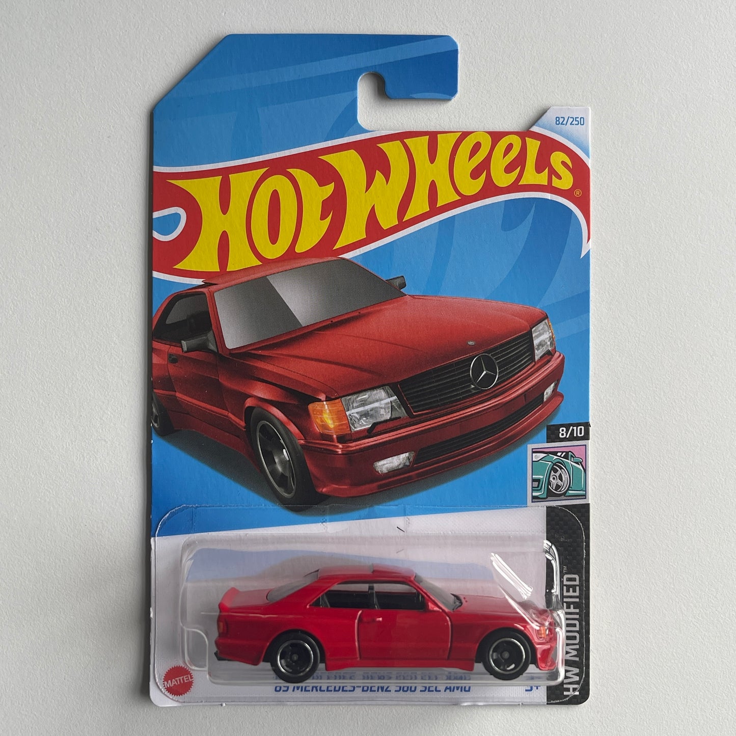 Hot Wheels '89 Mercedes - Benz 560 SEC AMG (Red) Long Card (Damaged) HW Modified 82/250