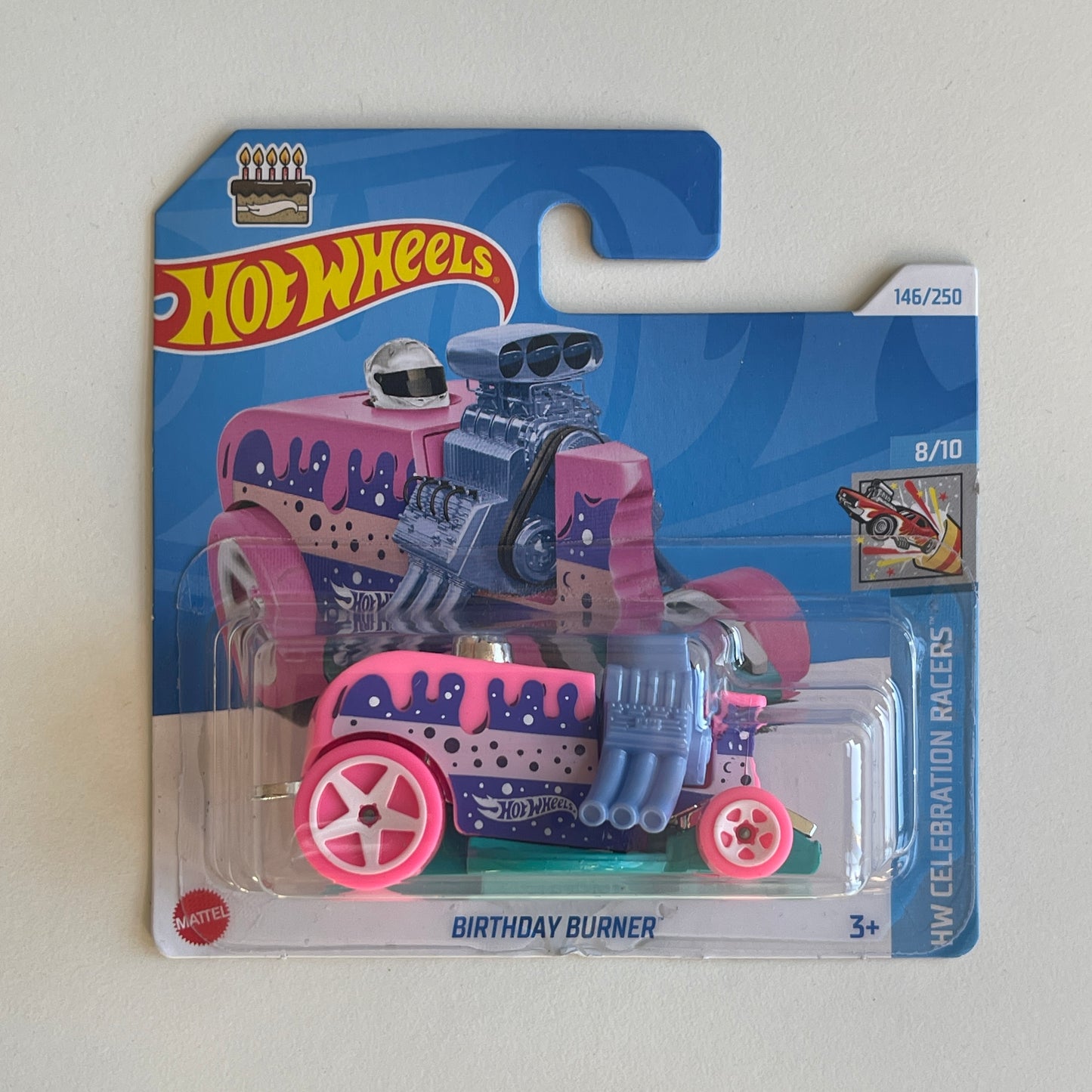 Hot Wheels Birthday Burner (Pink) Short Card (Damaged) HW Celebration Racers 146/250