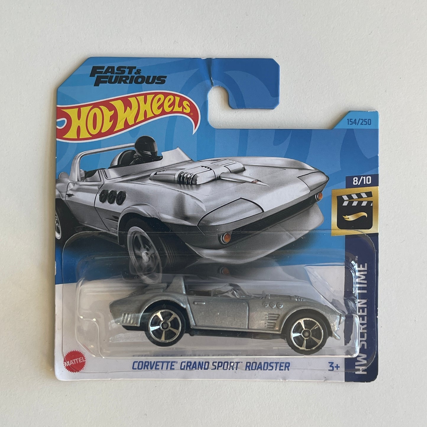 Hot Wheels Fast & Furious Corvette Grand Sport Roadster (Grey) Short Card (Damaged) HW Screen Time 154/250