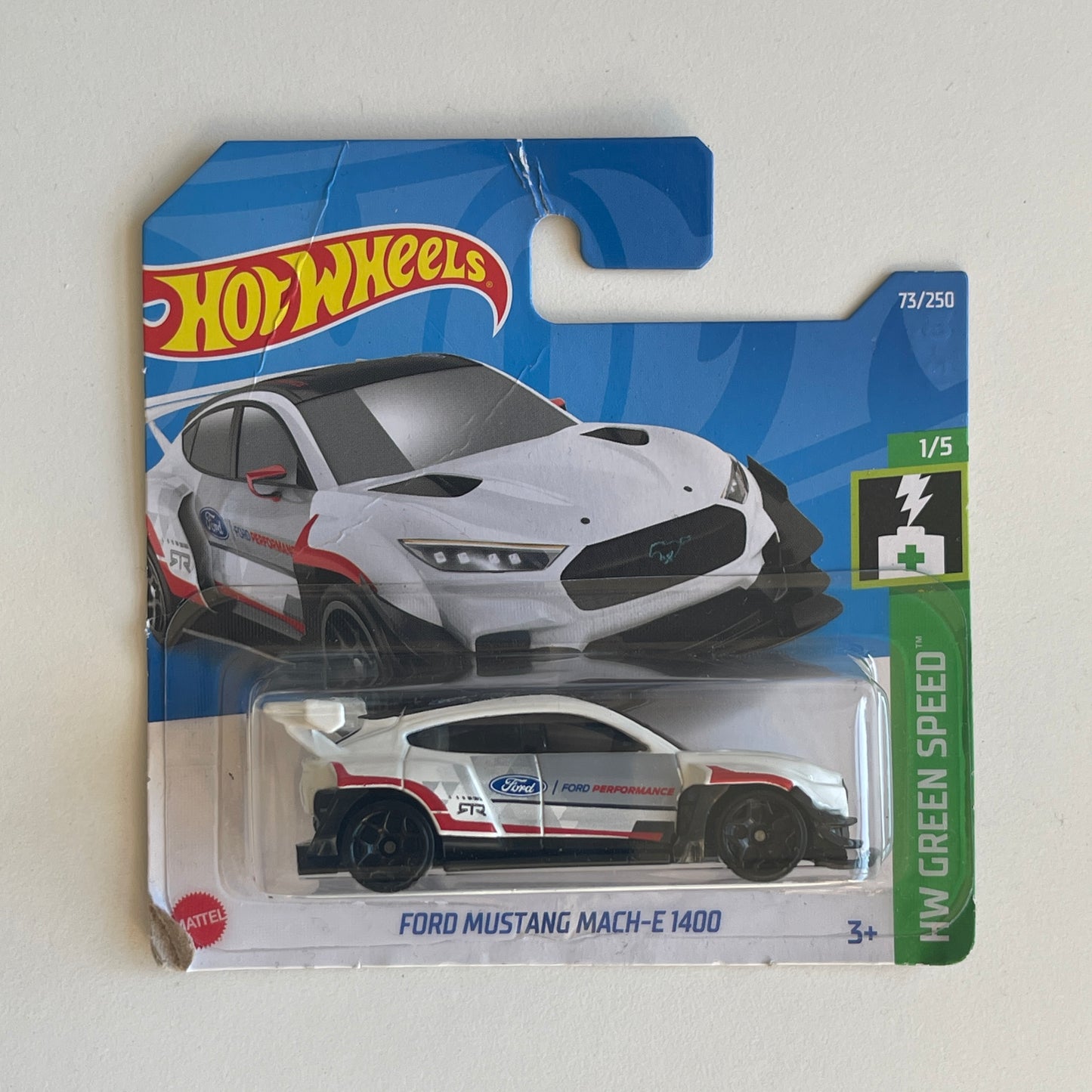 Hot Wheels Ford Mustang Mach-E 1400 (White) Short Card (Damaged) HW Green Speed 73/250