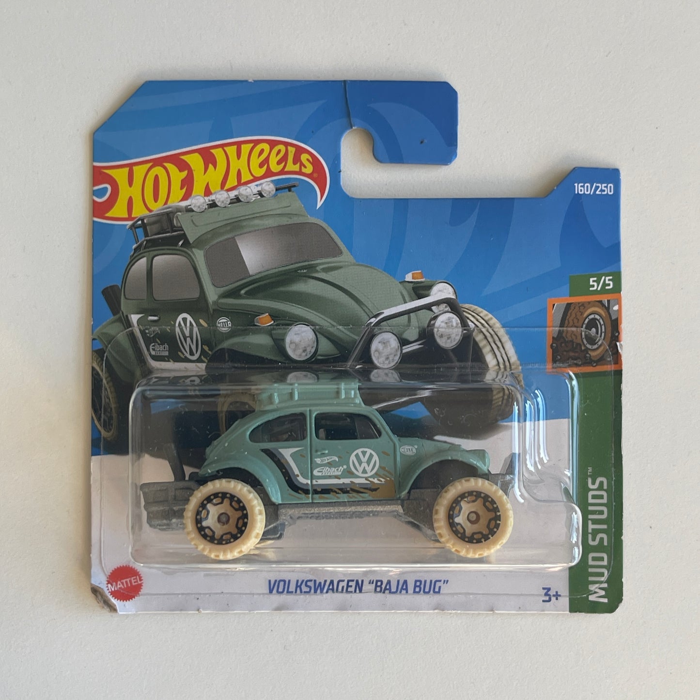 Hot Wheels Volkswagen "Baja Bug" (Turquoise) Short Card (Damaged) Mud Studs 160/250