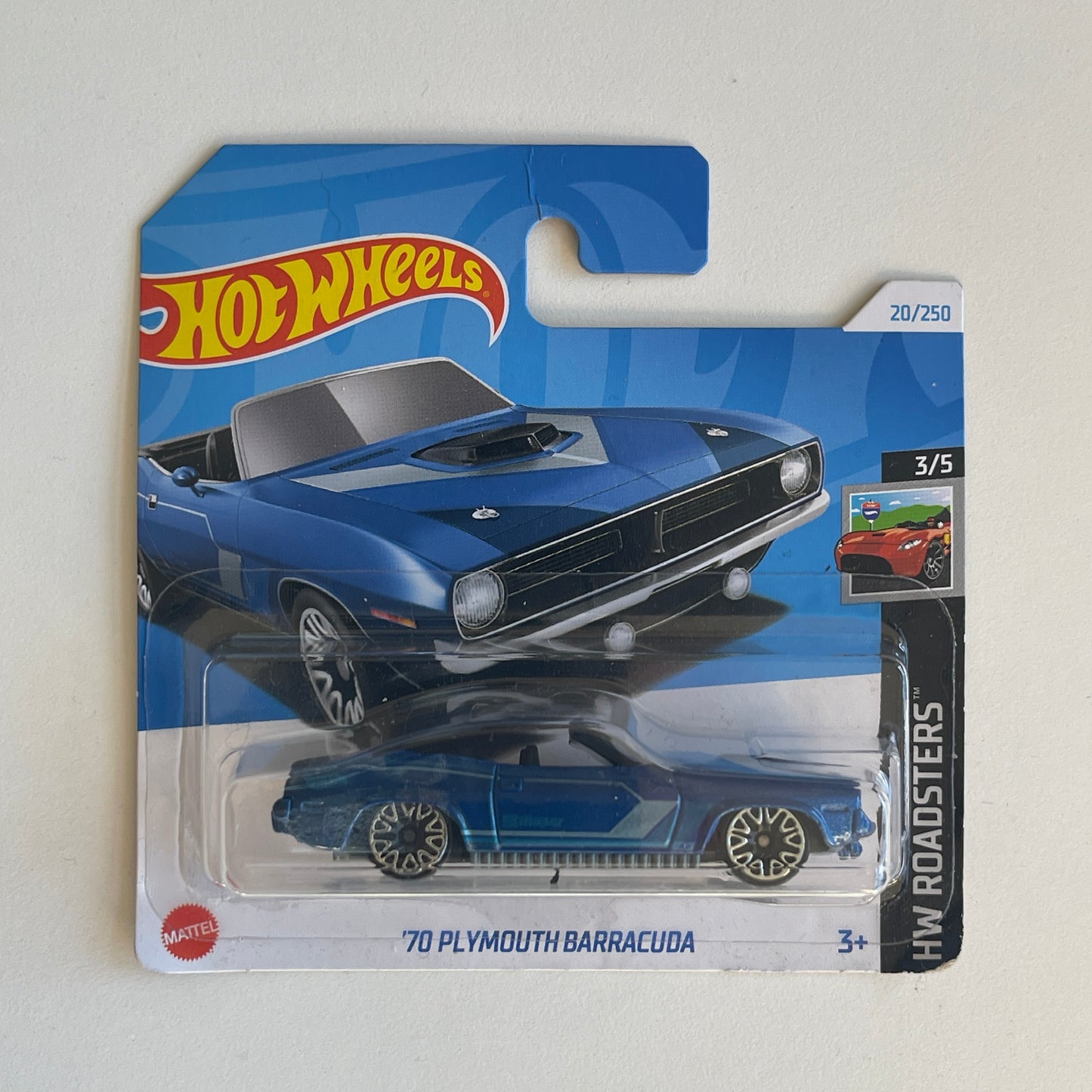Hot Wheels '70 Plymouth Barracuda (Blue) Short Card (Damaged) HW Roadsters 20/250
