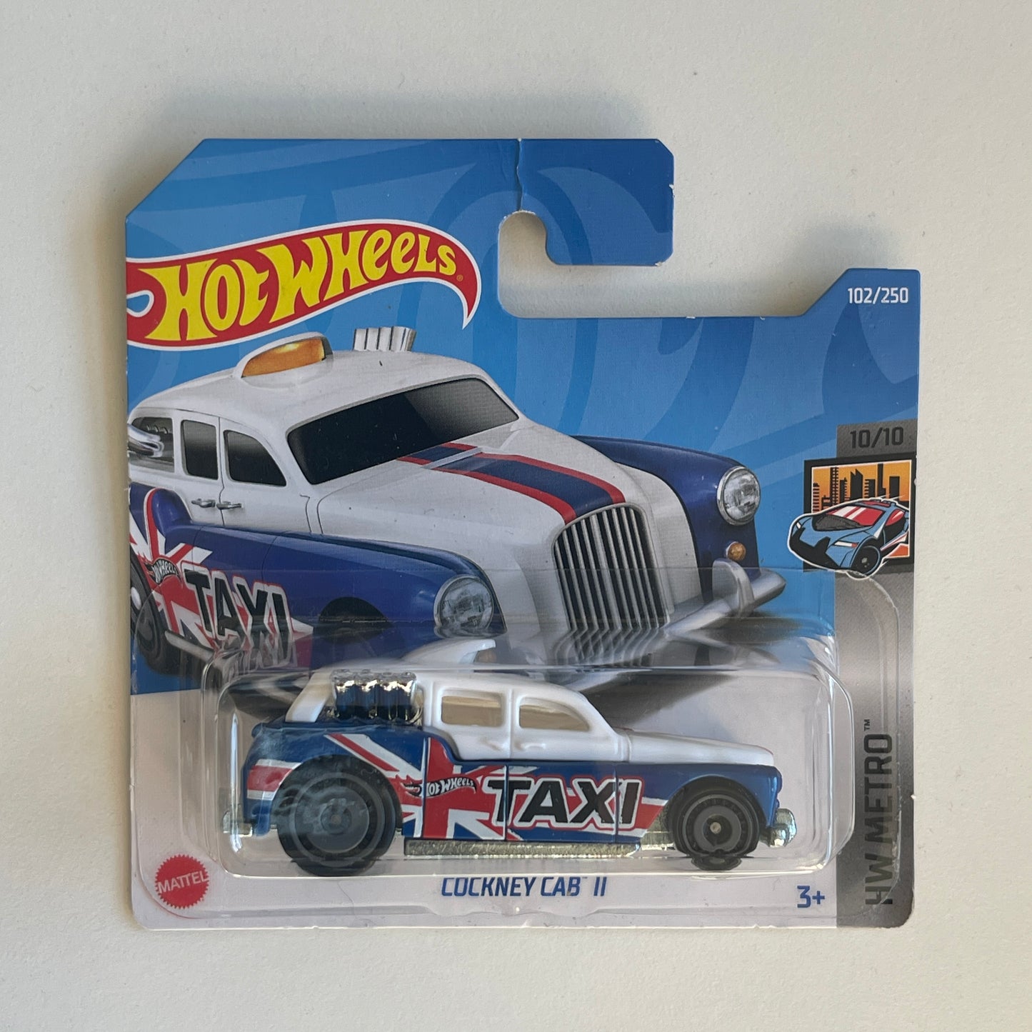 Hot Wheels Cockney Cab II (White/Blue) Short Card (Damaged) HW Metro 102/250