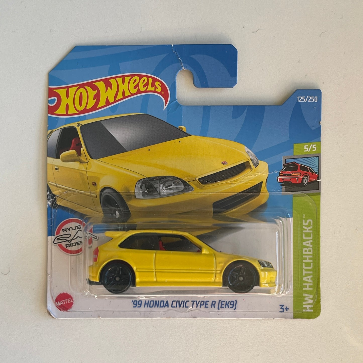Hot Wheels Honda '99 Honda Civic Type R (EK9) (Yellow) Short Card (Damaged) HW Hatchbacks 125/250