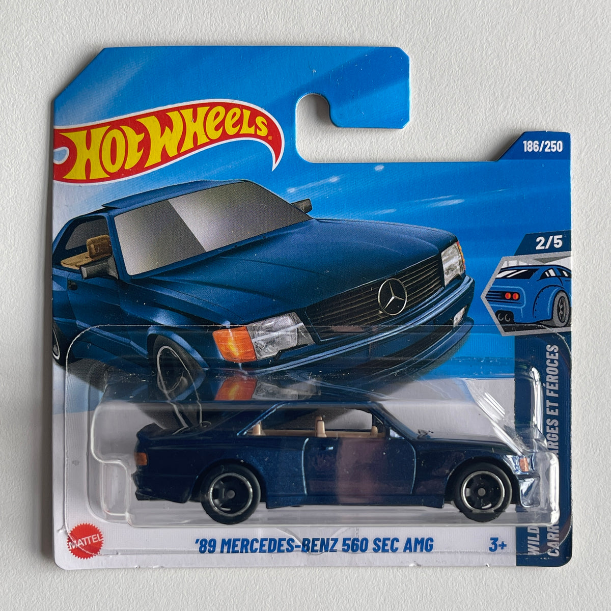 Hot Wheels '89 Mercedes-Benz 560 SEC AMG (Navy Blue) Short Card Wild Widebody 186/250