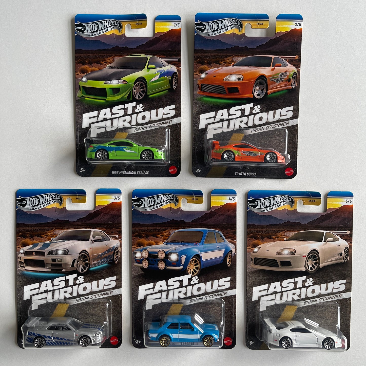 Hot Wheels 2025 Fast & Furious Brian O'Conner Set of 5 Cars