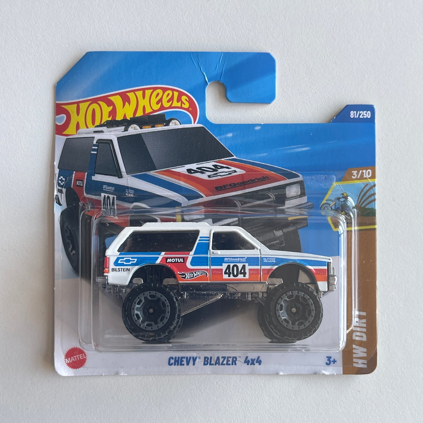 Hot Wheels Chevy Blazer 4x4 (White/Blue/Red) Short Card (Damaged) HW Dirt 81/250