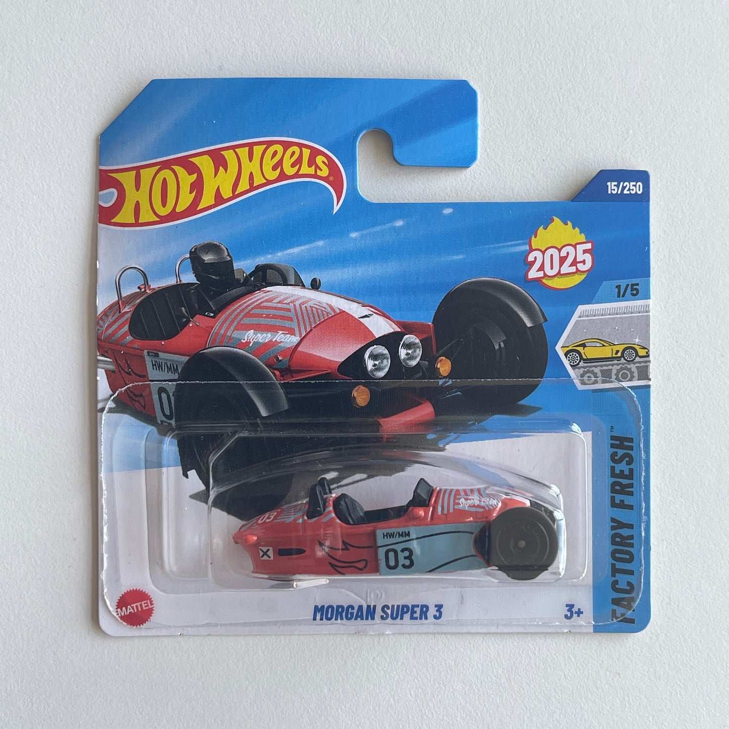 Hot Wheels Morgan Super 3 (Orange) Short Card Factory Fresh 15/250