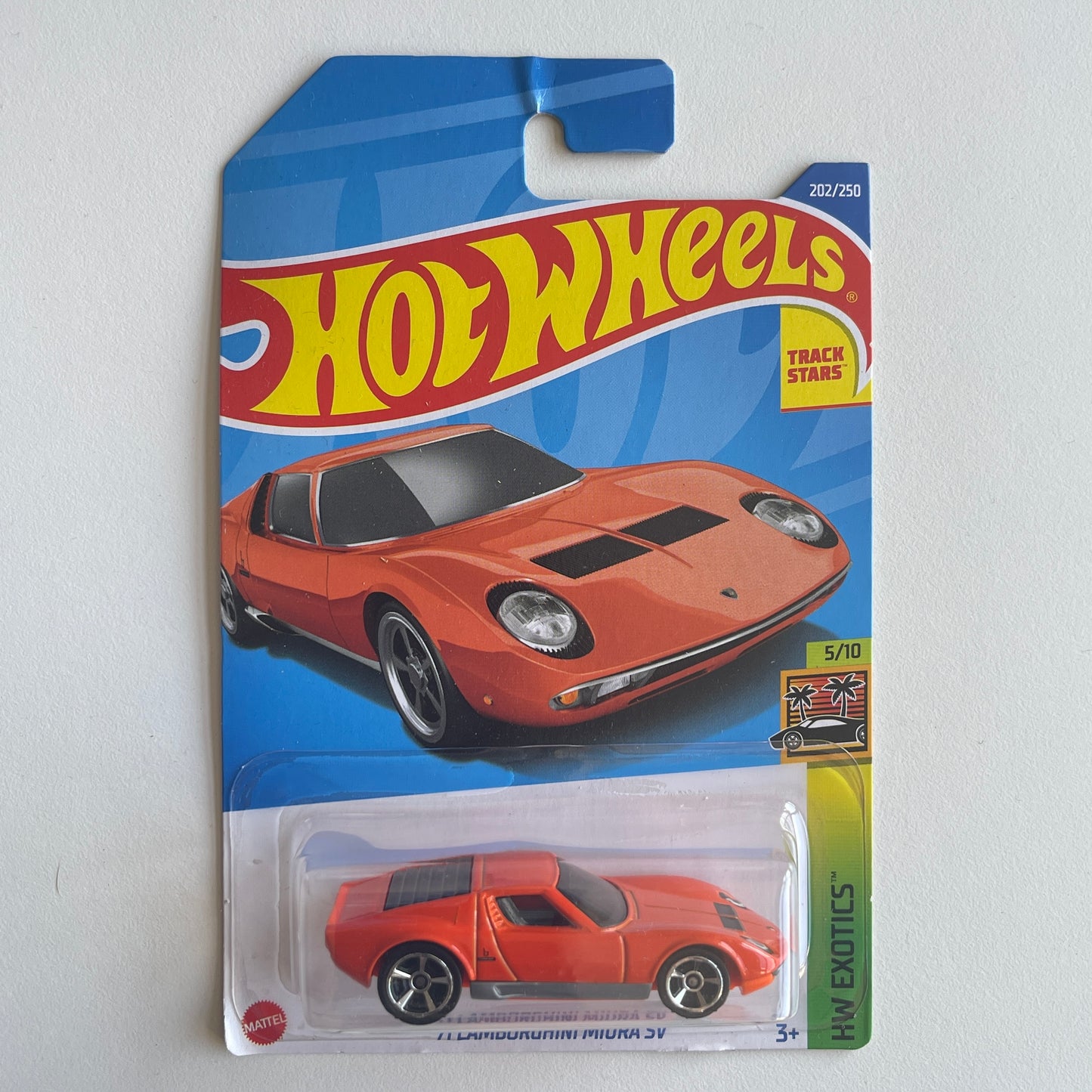 Hot Wheels '71 Lamborghini Miura SV (Orange) Long Card (Damaged) HW Exotics 202/250