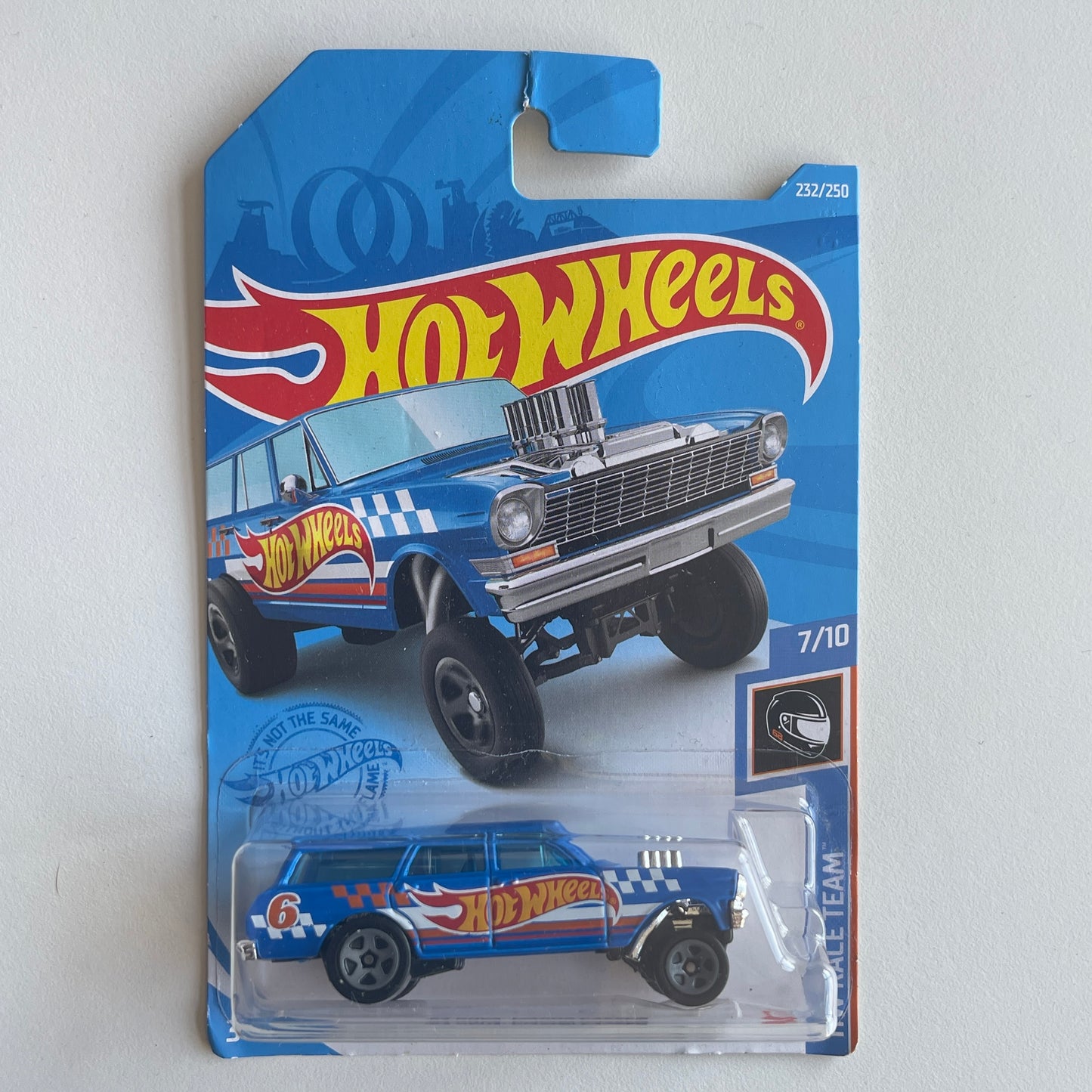 Hot Wheels '64 Nova Wagon Gasser (Blue) Long Card (Damaged) HW Race Team 232/250