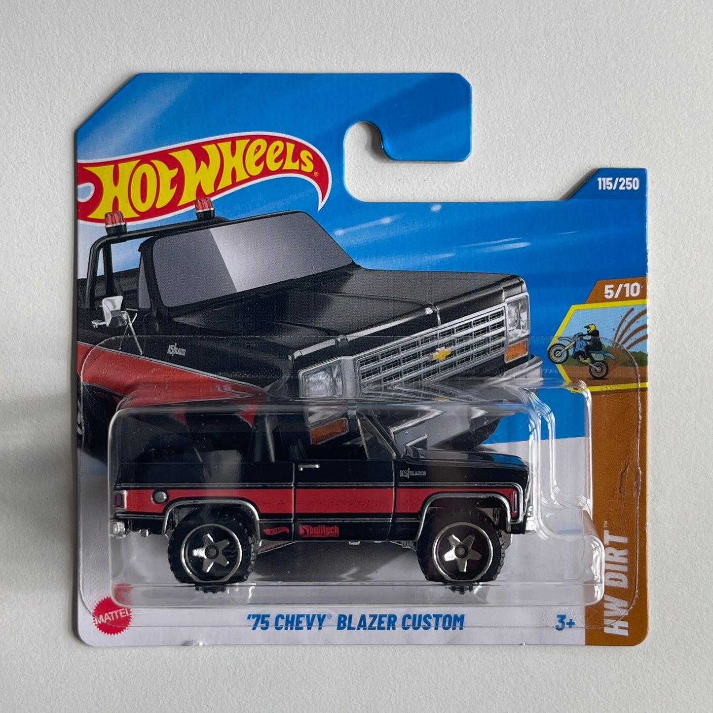 Hot Wheels '75 Chevy Blazer Custom (Black) Short Card (Damaged) HW Dirt 115/250