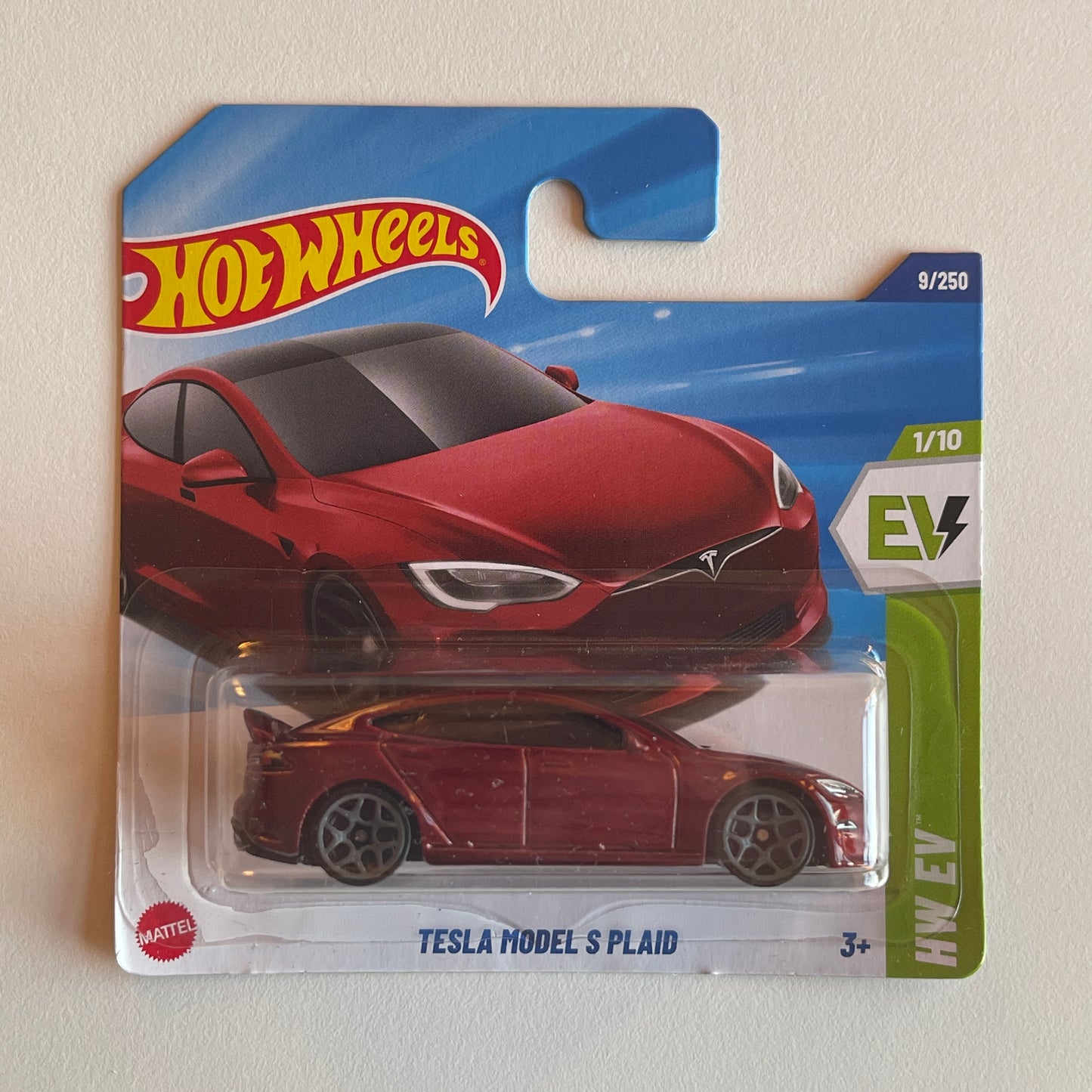 Hot Wheels Tesla Model S Plaid (Red) Short Card (Damaged) HW EV 9/250