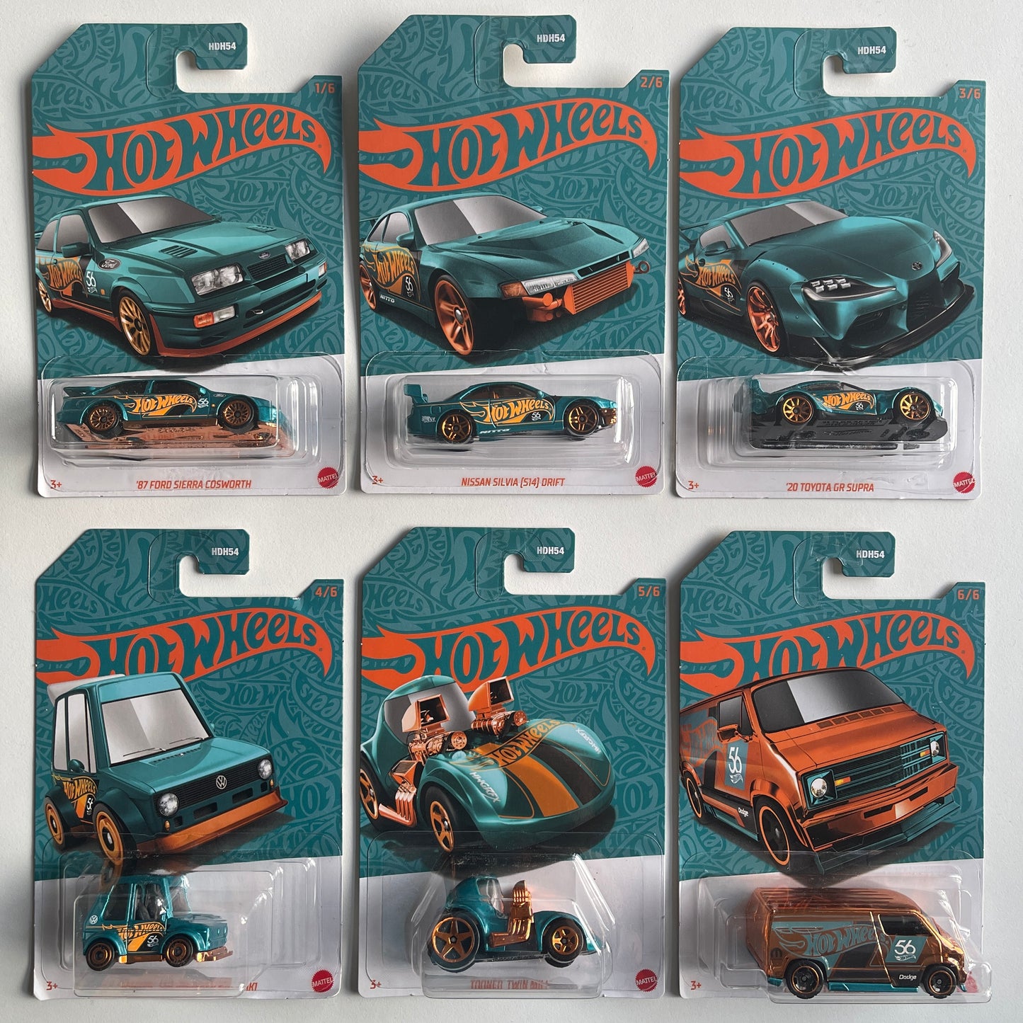 Hot Wheels 2024 Green And Gold Set of 6 Cars (Damaged)
