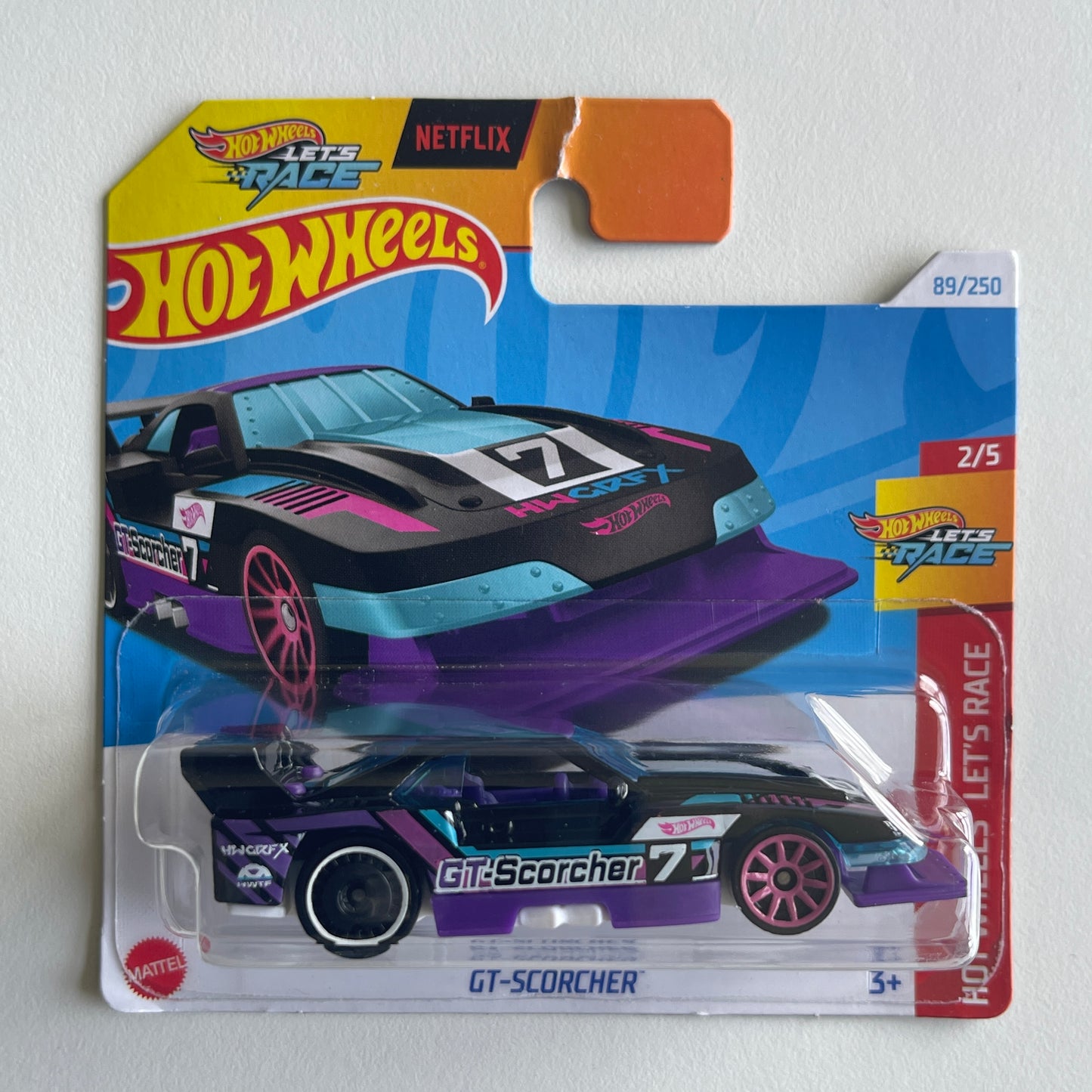 Hot Wheels Netflix GT-Scorcher (Black/Purple) Short Card Hot (Damaged) Wheels Let's Race 89/250