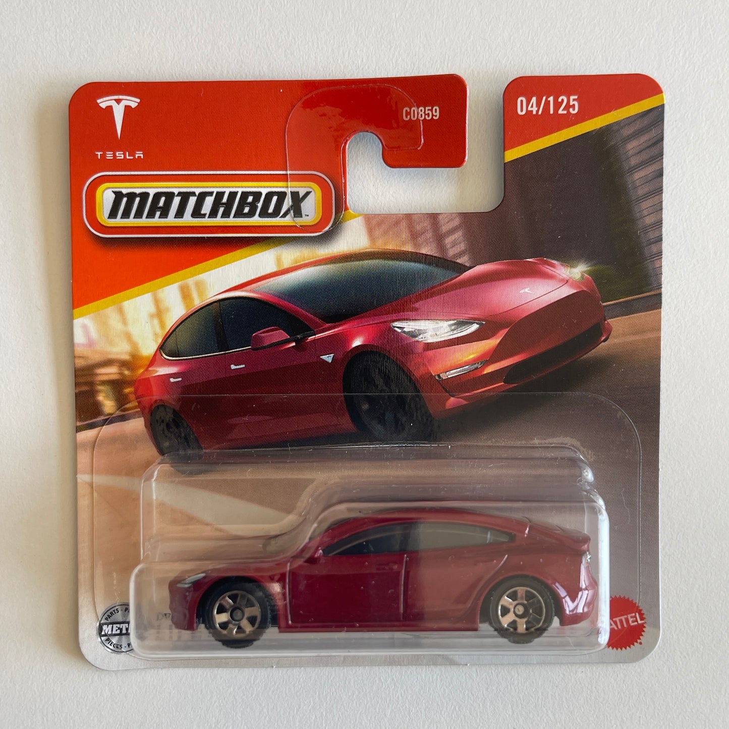 Matchbox Tesla Model 3 (Red) Short Card