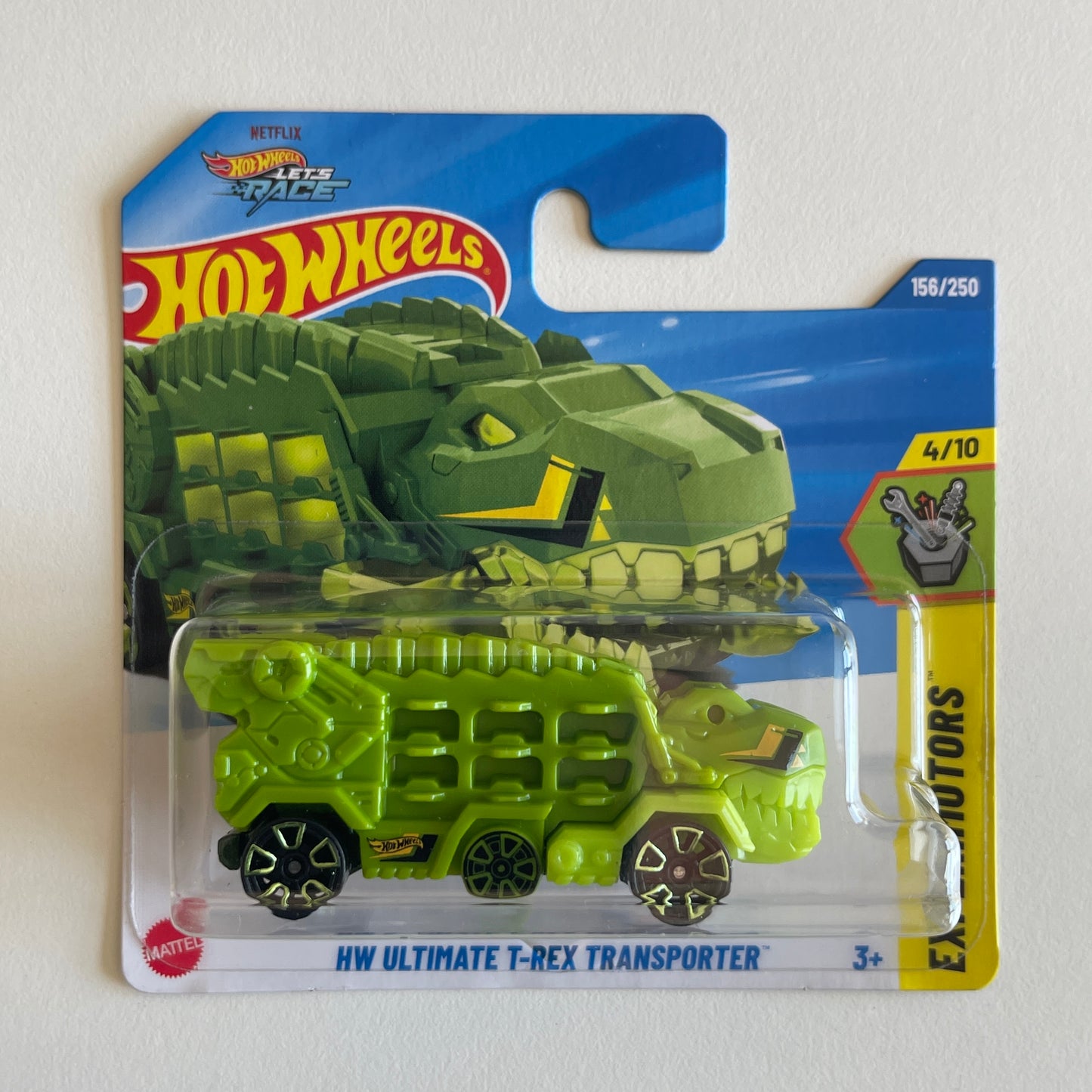 Hot Wheels Netflix HW Ultimate T-Rex Transporter (Green) Short Card Experimotors 156/250