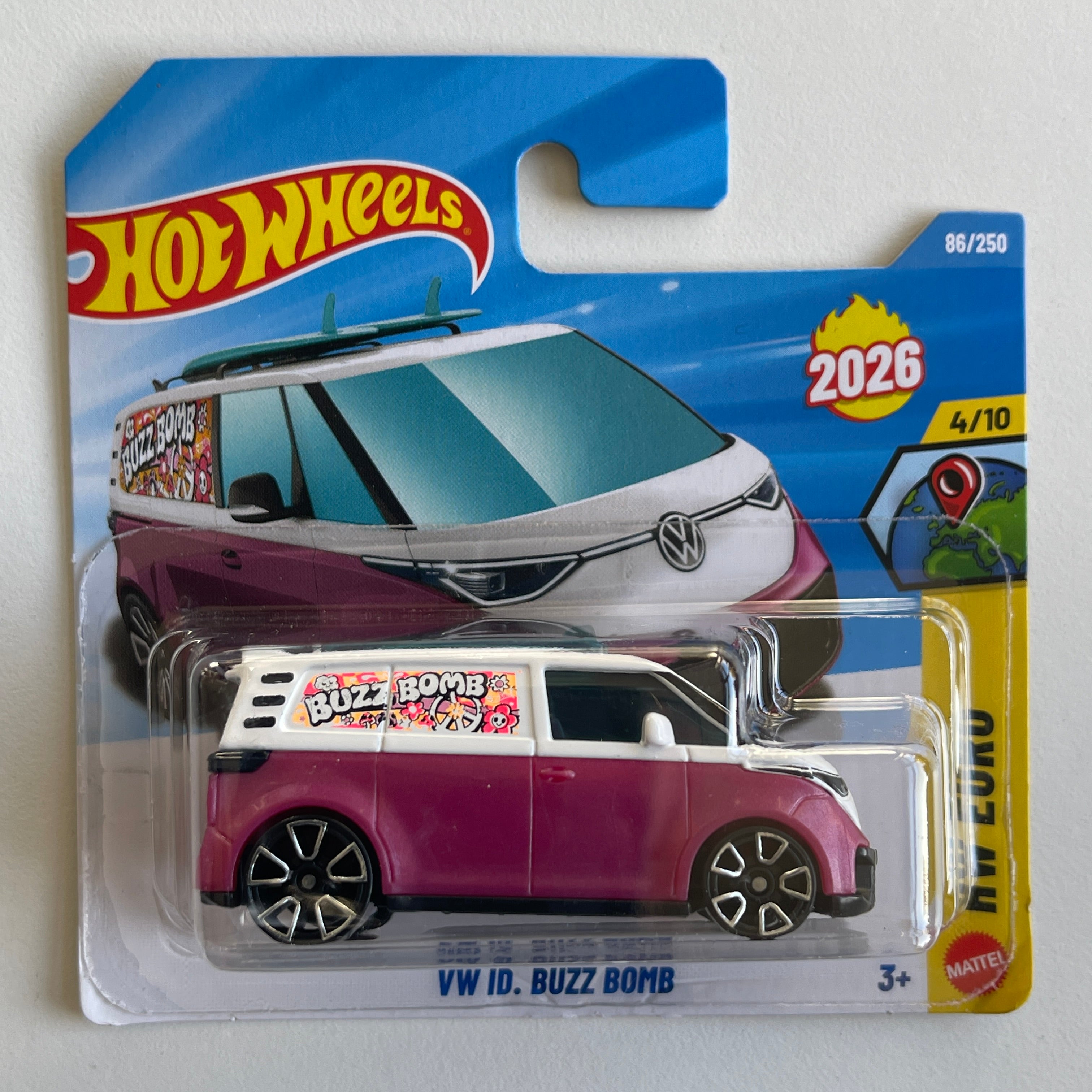 Hot Wheels VW ID. Buzz Bomb (White/Purple) Short Card (Damaged) HW