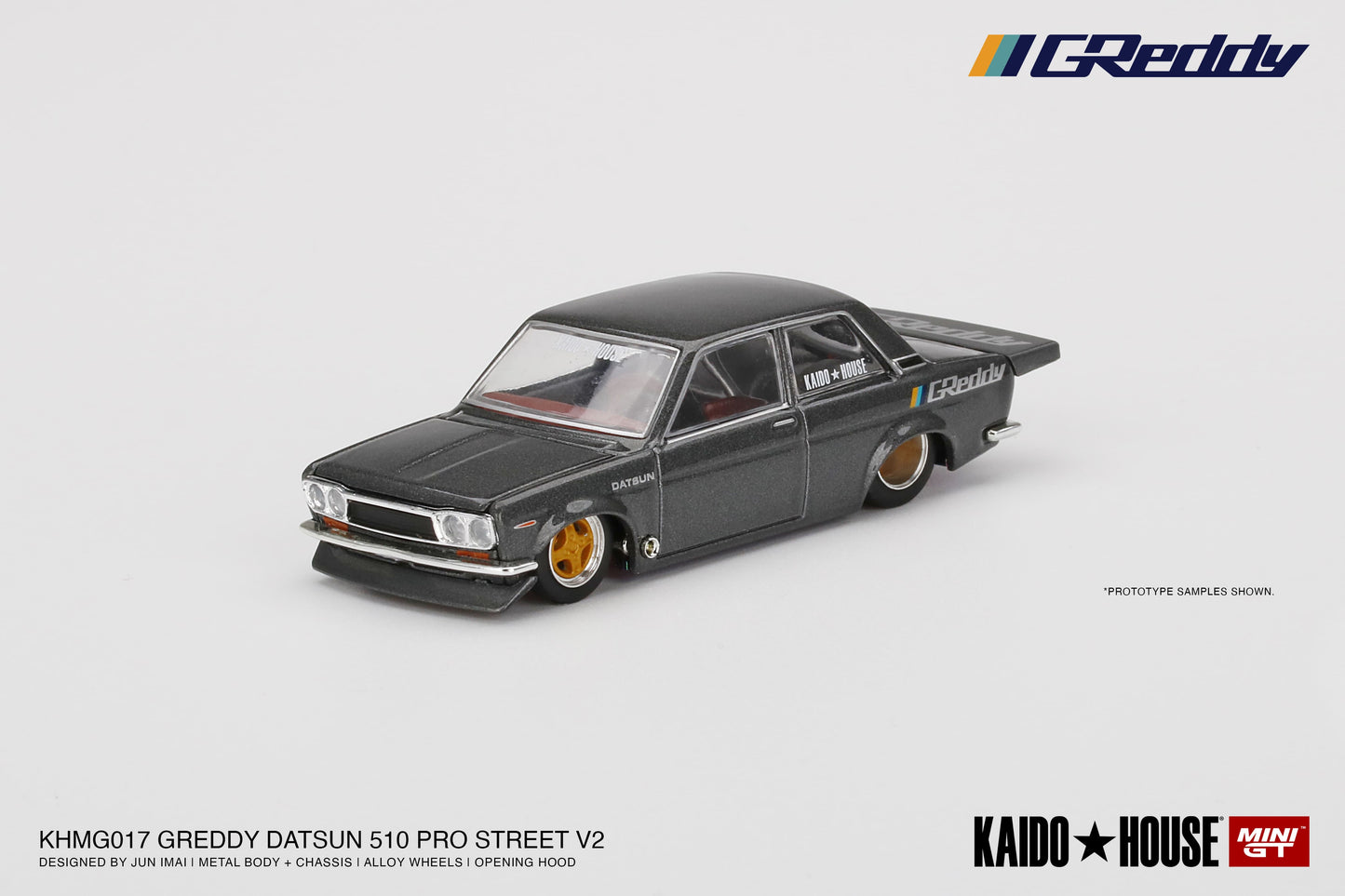 MiniGT KAIDO HOUSE Datsun 510 Pro Street GREDDY Gun Metal Grey