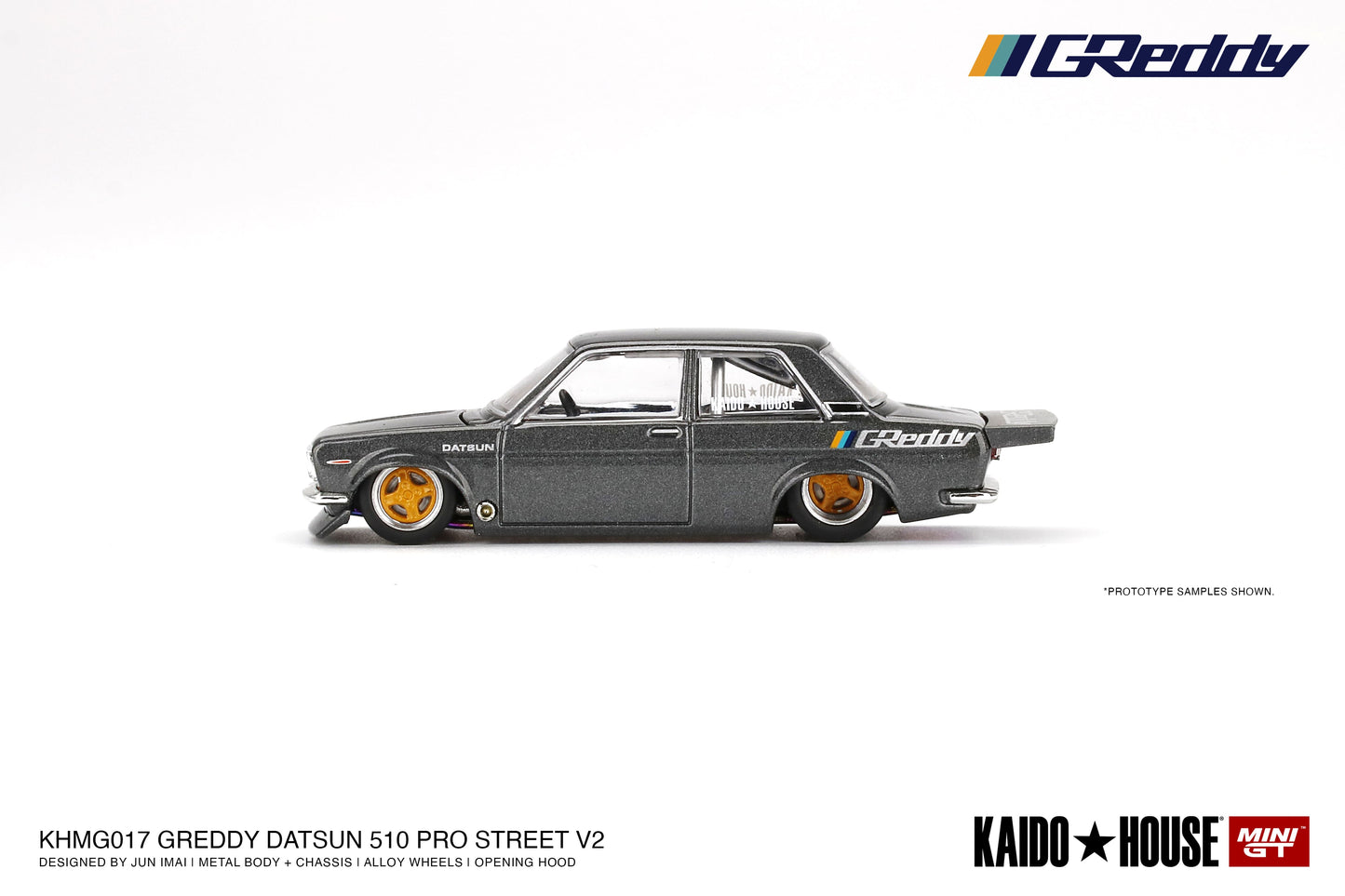 MiniGT KAIDO HOUSE Datsun 510 Pro Street GREDDY Gun Metal Grey