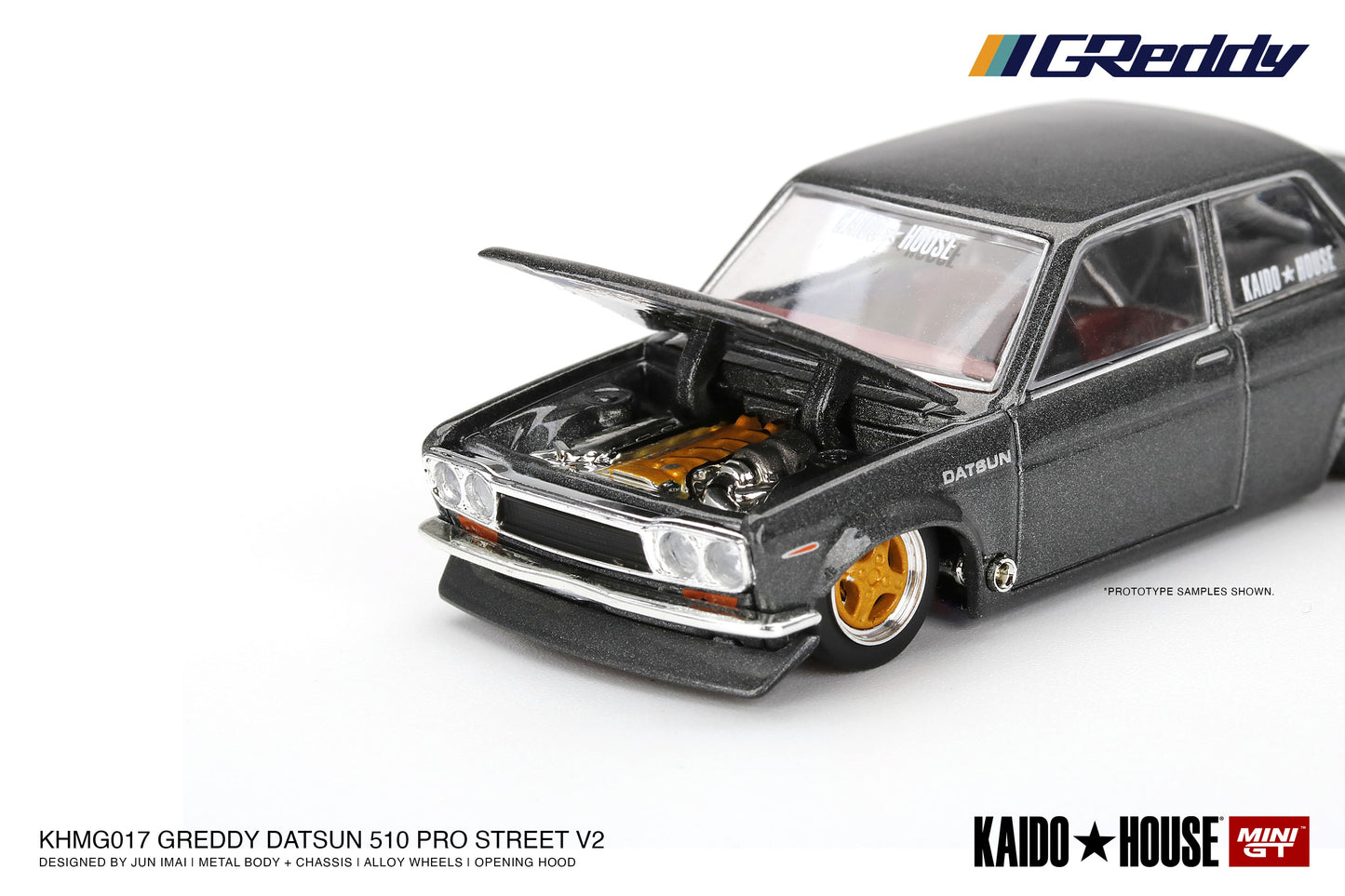 MiniGT KAIDO HOUSE Datsun 510 Pro Street GREDDY Gun Metal Grey