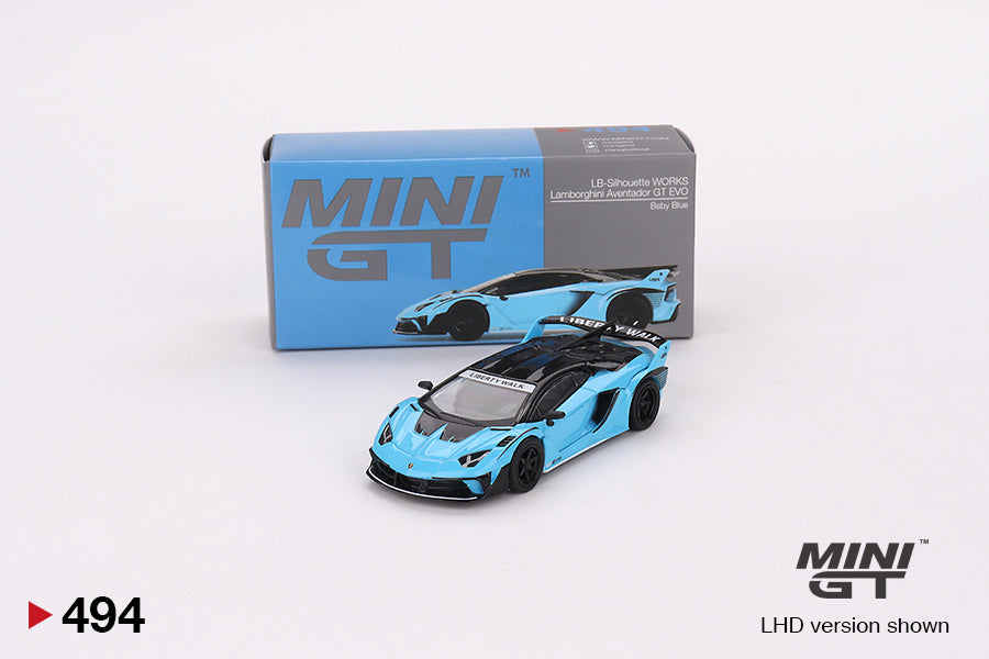 MiniGT 494 Lamborghini LB-Silhouette WORKS Aventador GT EVO Baby Blue