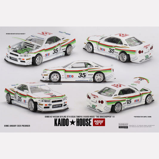 MiniGT KAIDO HOUSE Nissan Skyline GT-R (R34) TAMIYA "The GRASSHOPPER" V1