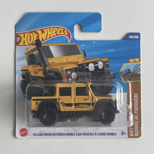 Hot Wheels '15 Land Rover Defender Double Cab (Yellow) Short Card (Damaged) HW Dirt 179/250