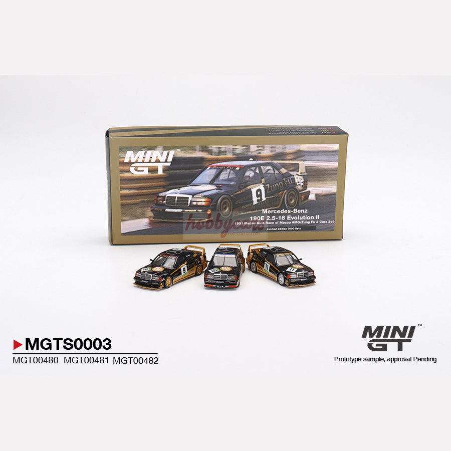MiniGT Mercedes-Benz 190E 2.5-16 Evolution II 1991 Macau Guia Race of Macau AMG/Zung Fu 3 Cars Set (MGTS0003)