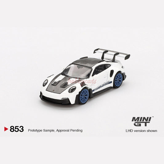 MiniGT #853 Nissan Porsche 911 (992) GT3 RS Weissach Package White with Indigo Blue (Blister)