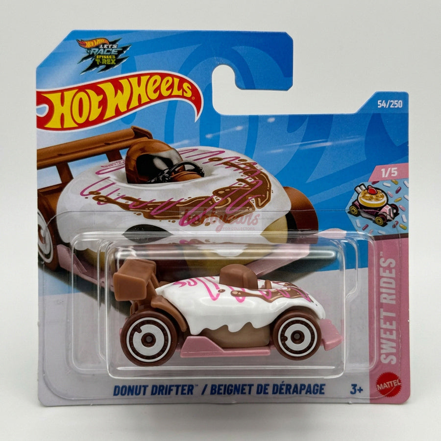 Hot Wheels Donut Drifter (White/Brown/Pink) Short Card (Damaged) Sweet Rides 54/250