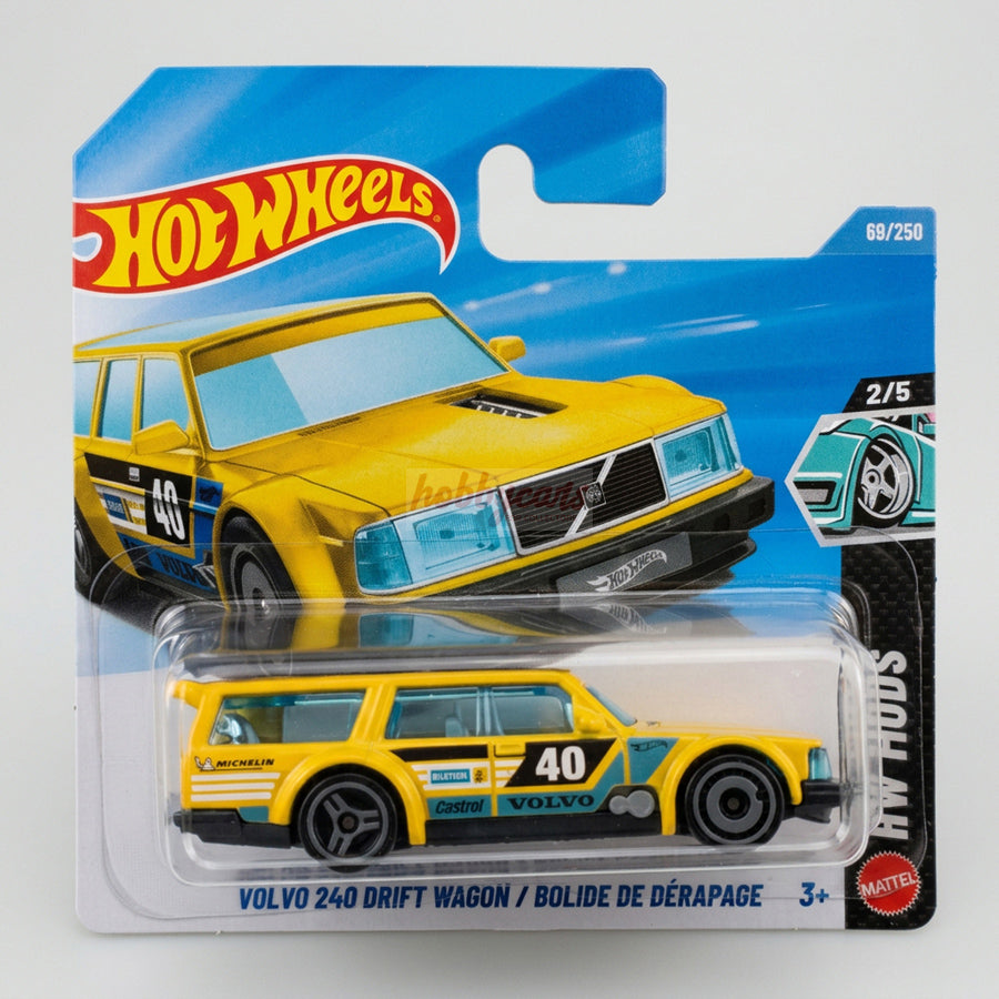 Hot Wheels Volvo 240 Drift Wagon (Yellow) Short Card (Damaged) HW Mods 69/250