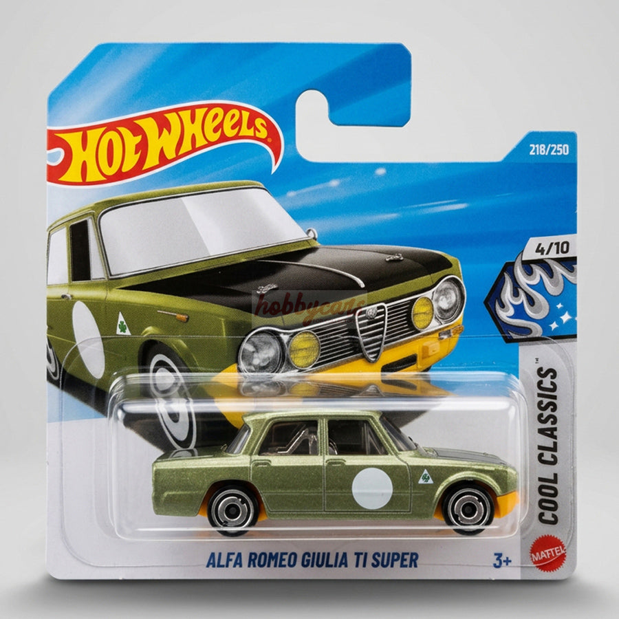 Hot Wheels Alfa Romeo Giulia TI Super (Green/Yellow) Short Card (Damaged) Cool Classics 218/2250