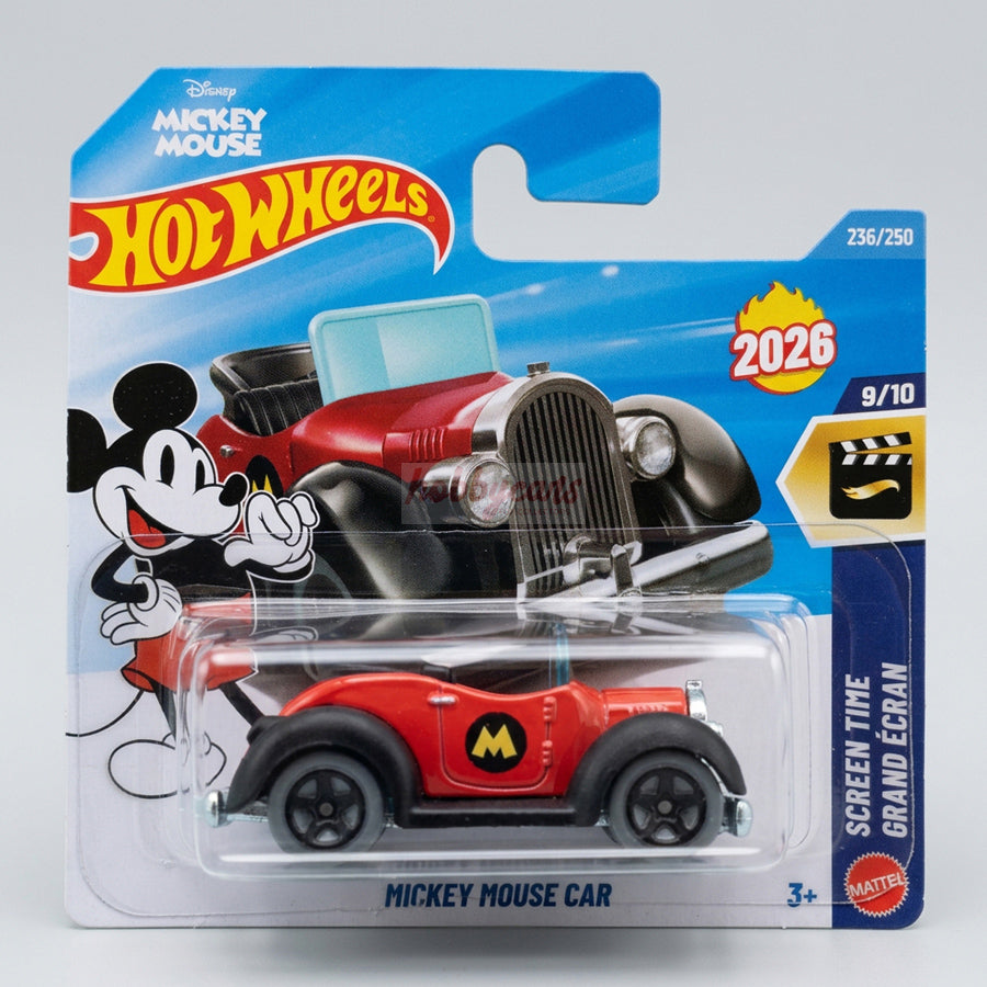 Hot Wheels Mickey Mouse Car (Red/Black) Short Card (Damaged) Screen Time 236/250