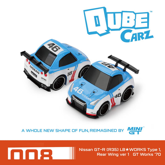 MiniGT Qube Carz #008 Nissan GT-R (R35) LB WORKS Type 1, Rear Wing ver 1 GT Works ’70