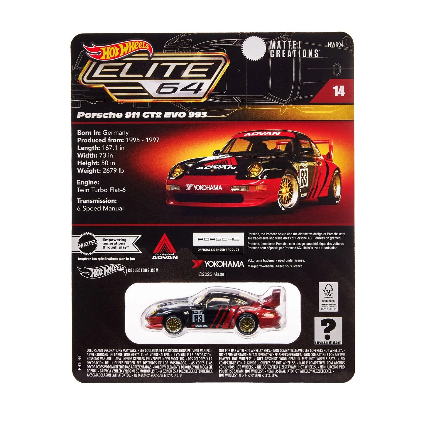 [PREORDER] Hot Wheels [Elite64] #14 Porsche 911 GT2 EVO 993