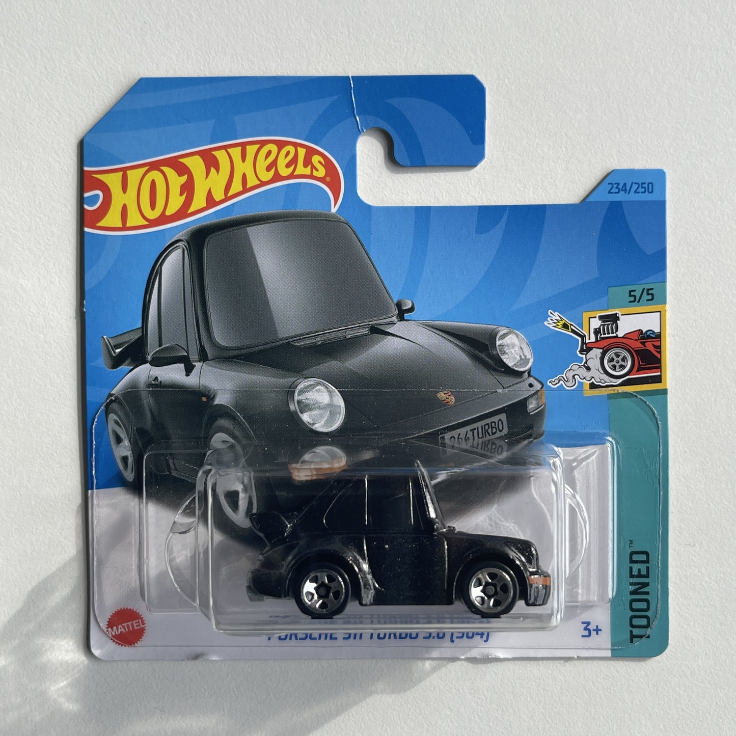 Hot Wheels Porsche 911 Turbo 3.6 (964)(Black) Short Card (Damaged) Tooned 234/250